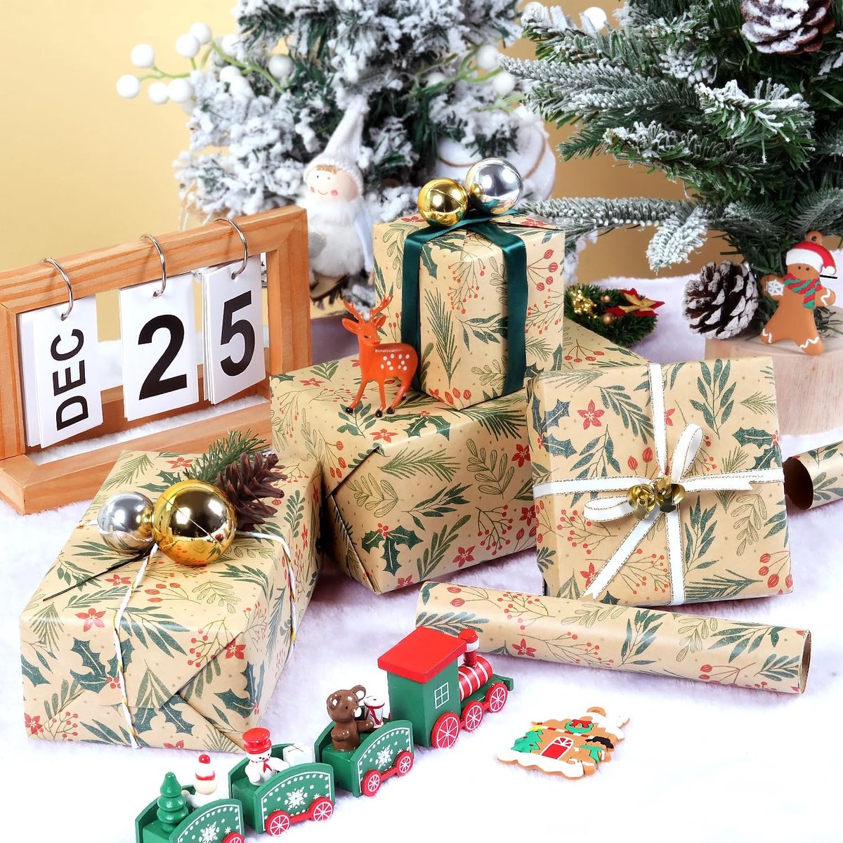Wrapping paper - Christmas wrapping paper - Christmas gift paper - Wrapping paper with figures - 43 x 300cm - 1 Roll - Christmas paper wrapping paper for Christmas - Christmas paper wrapping paper for children - gift paper - Kraft gift paper - Christmas -