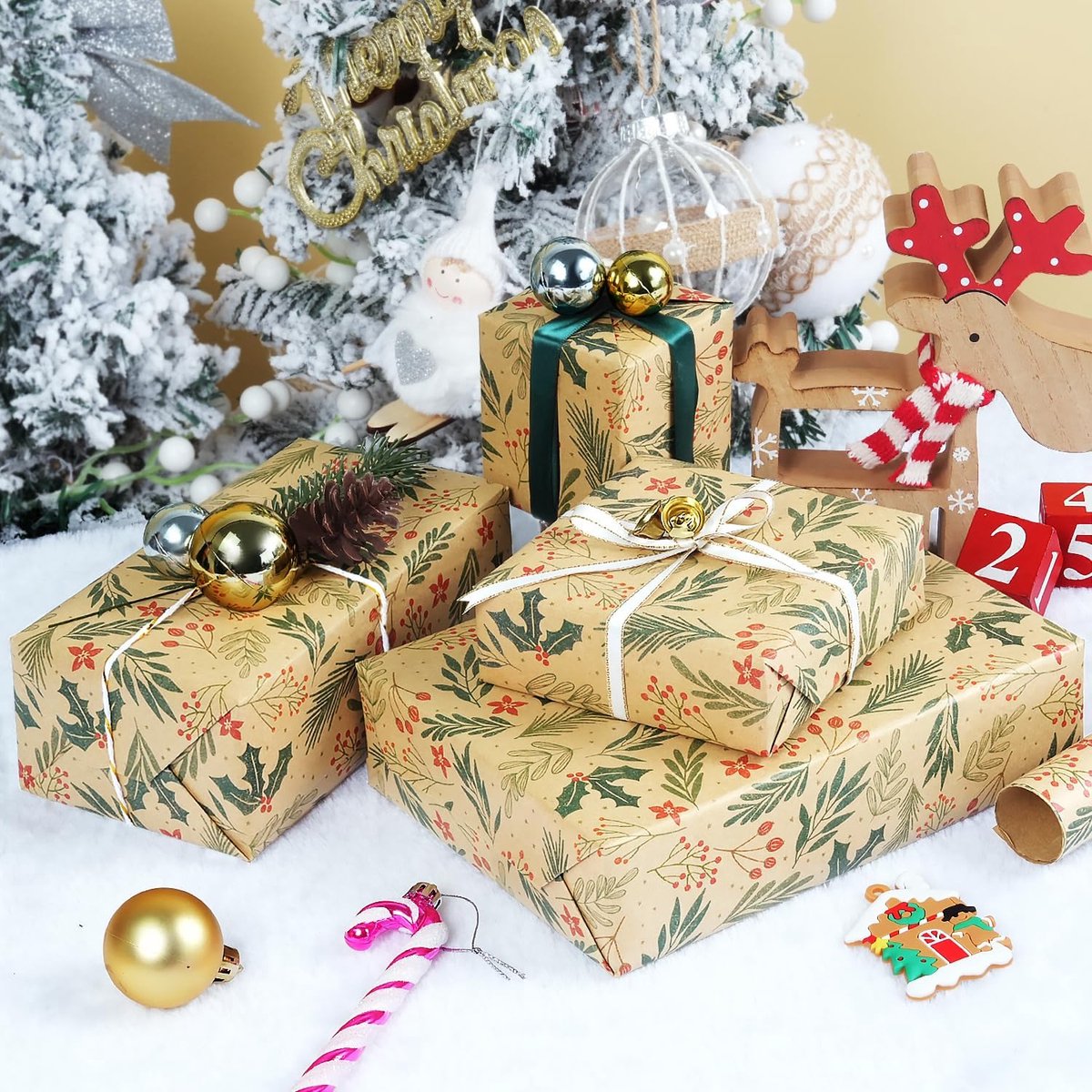Wrapping paper - Christmas wrapping paper - Christmas gift paper - Wrapping paper with figures - 43 x 300cm - 1 Roll - Christmas paper wrapping paper for Christmas - Christmas paper wrapping paper for children - gift paper - Kraft gift paper - Christmas -
