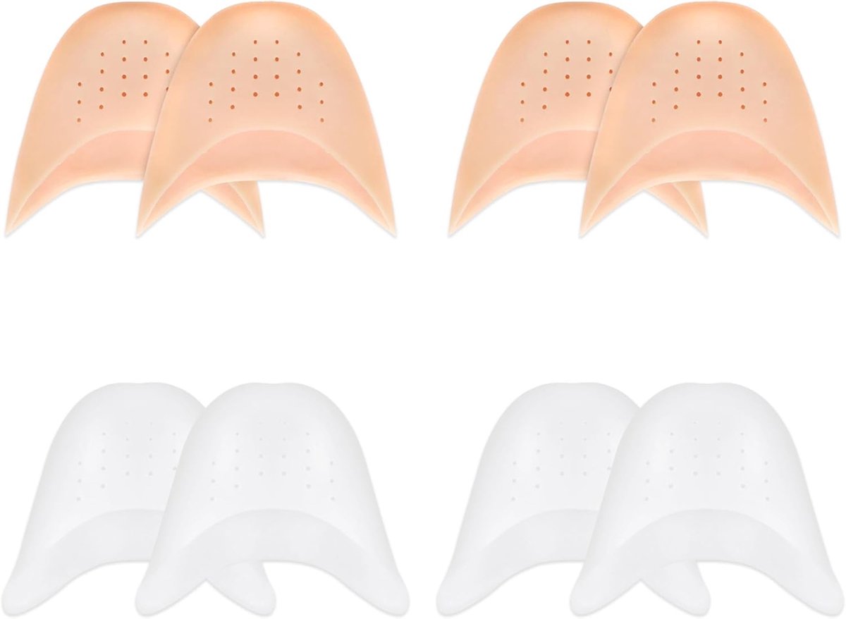 pairs - Silicone gel toe protectors - soft ball of the foot - metatarsal ballet pointe toe cap - with hole toe protection - toe protectors - insole - 2 pairs white + 2 pairs beige - 9.2*11 cm