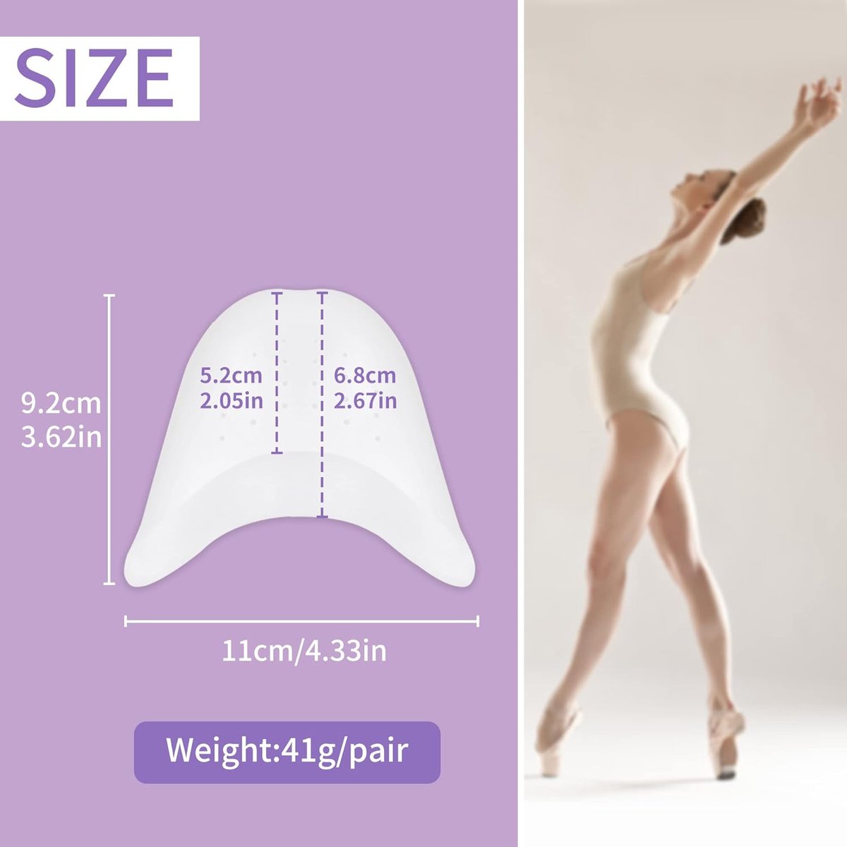 pairs - Silicone gel toe protectors - soft ball of the foot - metatarsal ballet pointe toe cap - with hole toe protection - toe protectors - insole - 2 pairs white + 2 pairs beige - 9.2*11 cm