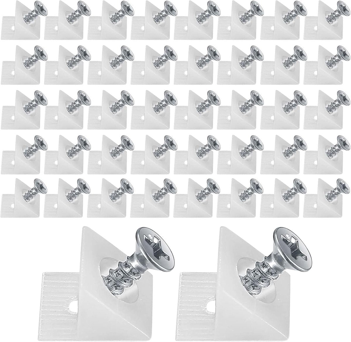 50 pieces - drawer wedges - drawer repair kit - L-shaped drawer wedges - with screws - mounting wedges - drawer back supports - cabinet shelf support - plastic drawer reinforcement repair kit - for home repair and furniture - 15*12.8*9.6 cm - white