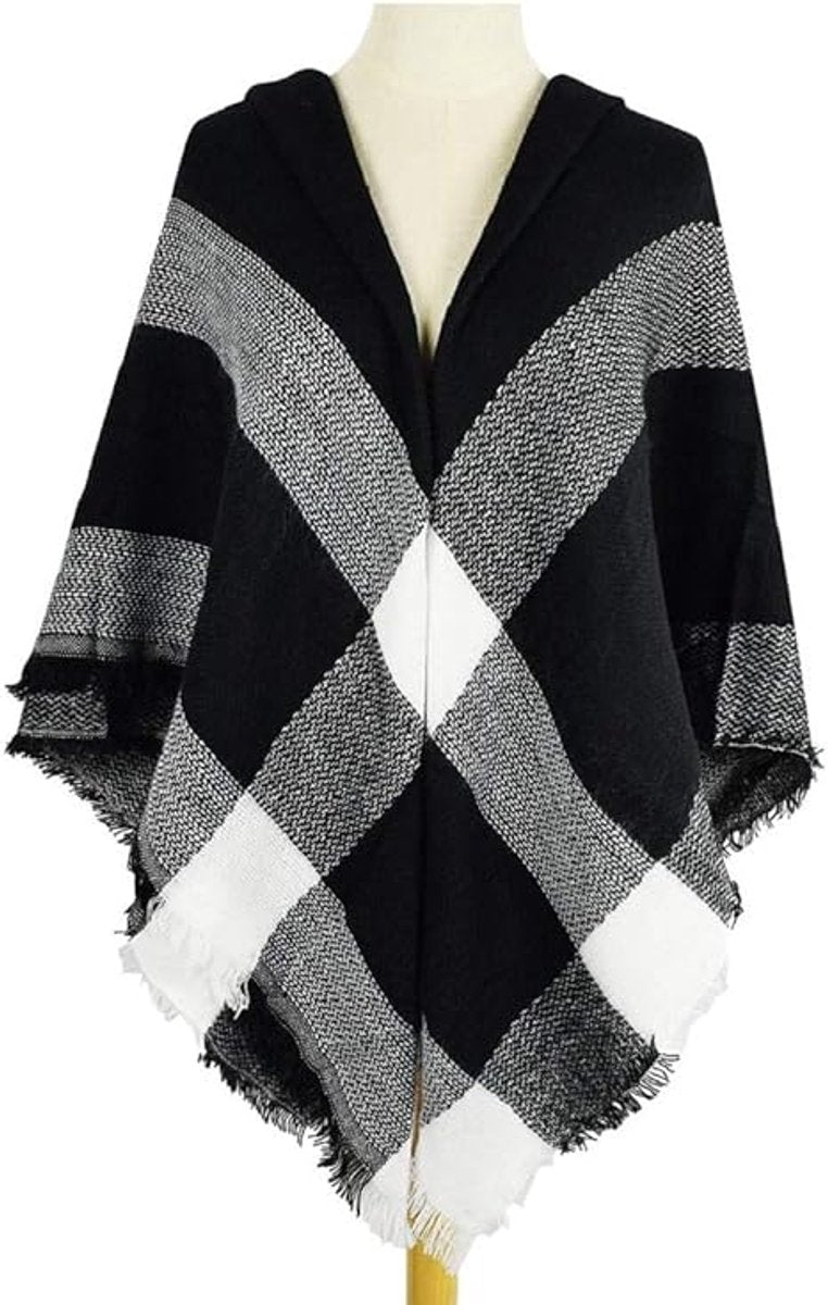 scarf - women's scarf - Women's Triangle Scarf - women's winter scarf - small scarves for women - Women's Wrap - Triangular scarf - Scarf with fringe - Faux cashmere - Warm for autumn and winter - Large checked tassel scarf - Black & White