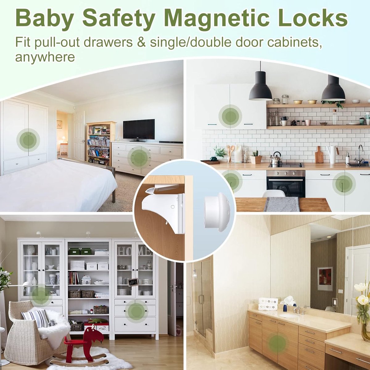 Child Locks for Cabinets - 8 Child Locks + 2 Keys - Cabinet Security for Children - Magnetic Child Lock - Invisible Child Lock - Magnetic Child Lock - Safety Lock for Cabinets - Baby Security - baby lock - child locks - White