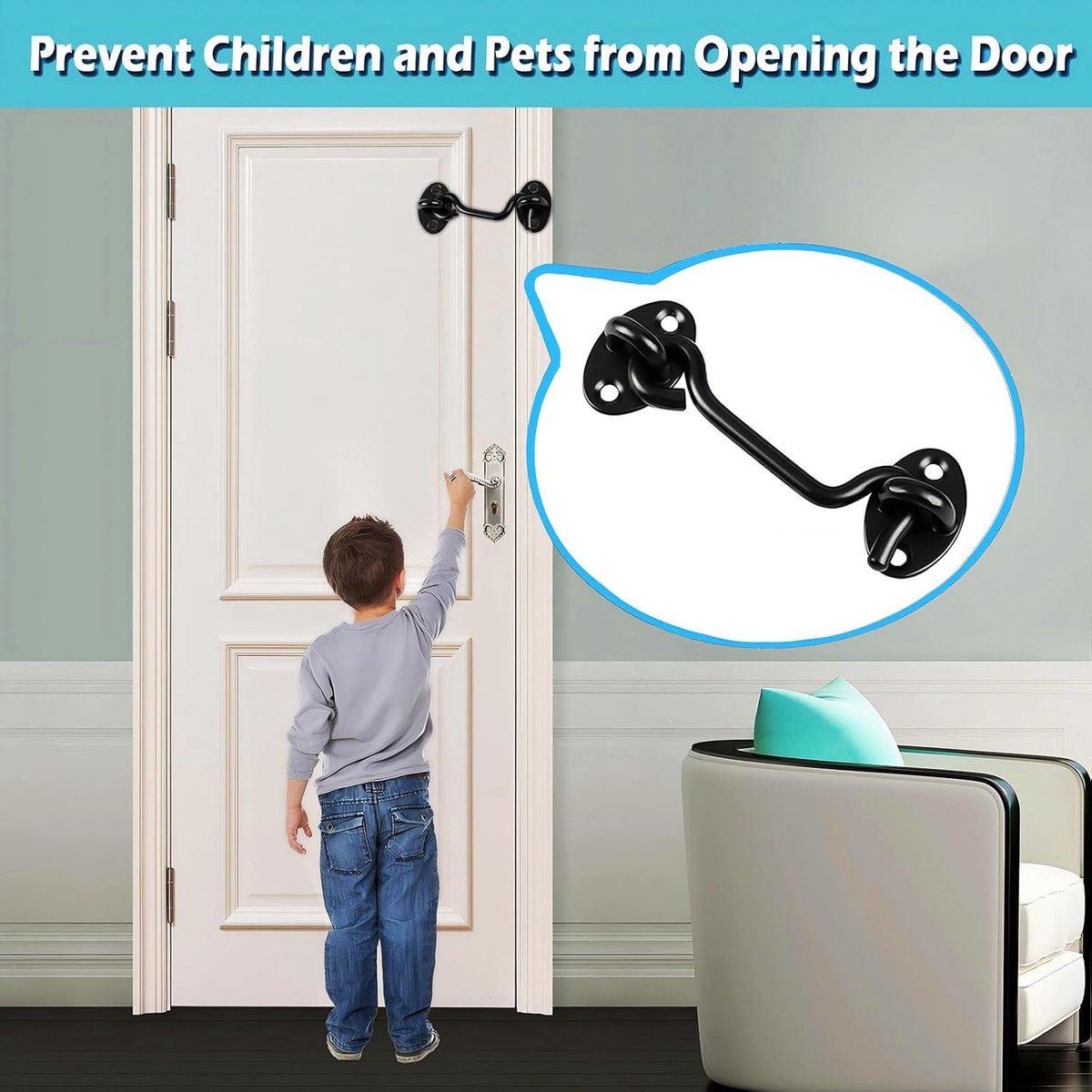 pieces - Wind hook - 3 inch - Wind hooks - Door hinges - Door bolt - Hinge - barn door hook - hook and eye bolt - cabin hooks and eye bolt - swivel window hook - door hooks - lock - for sliding door, bedroom, bathroom - 75*39 mm - black