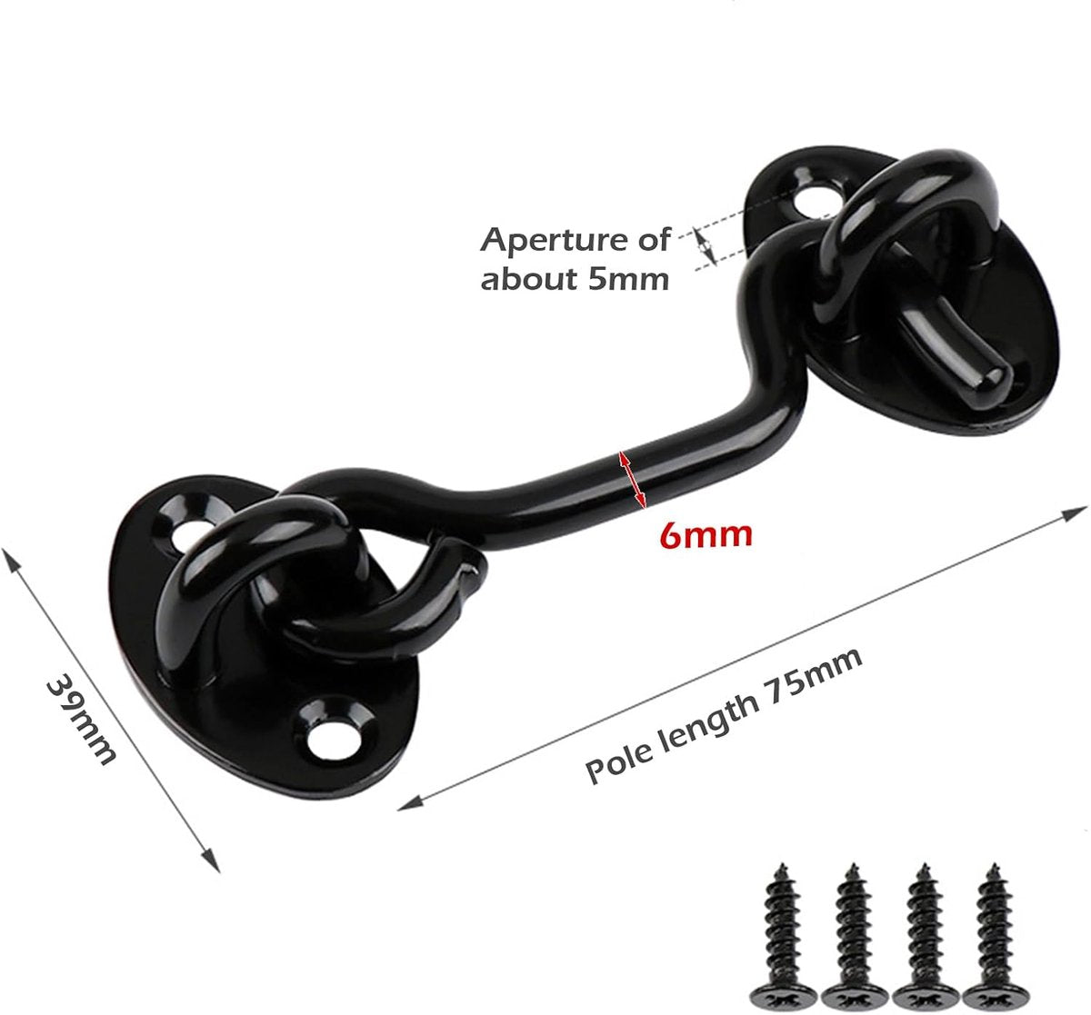 pieces - Wind hook - 3 inch - Wind hooks - Door hinges - Door bolt - Hinge - barn door hook - hook and eye bolt - cabin hooks and eye bolt - swivel window hook - door hooks - lock - for sliding door, bedroom, bathroom - 75*39 mm - black