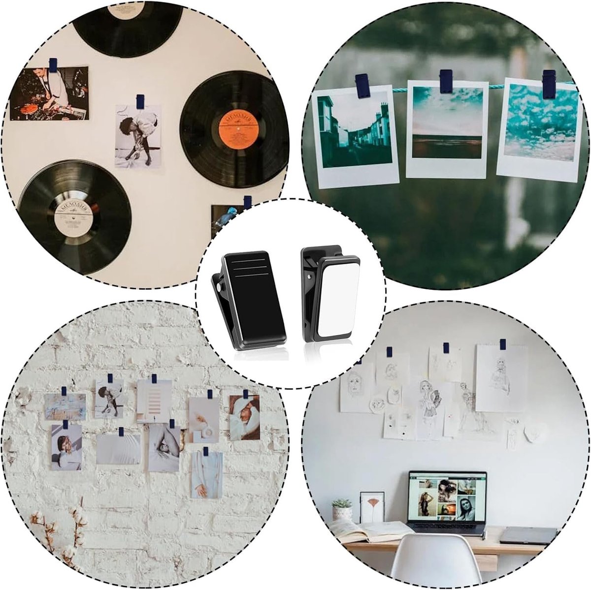 60 pieces - 1.3*2.6 cm - PP clip - self-adhesive spring clips - acrylic glue clips - self-adhesive plastic wall clips - small self-adhesive clip - small size mini spring clips - for Christmas decorations, photos, posters, school, office - black