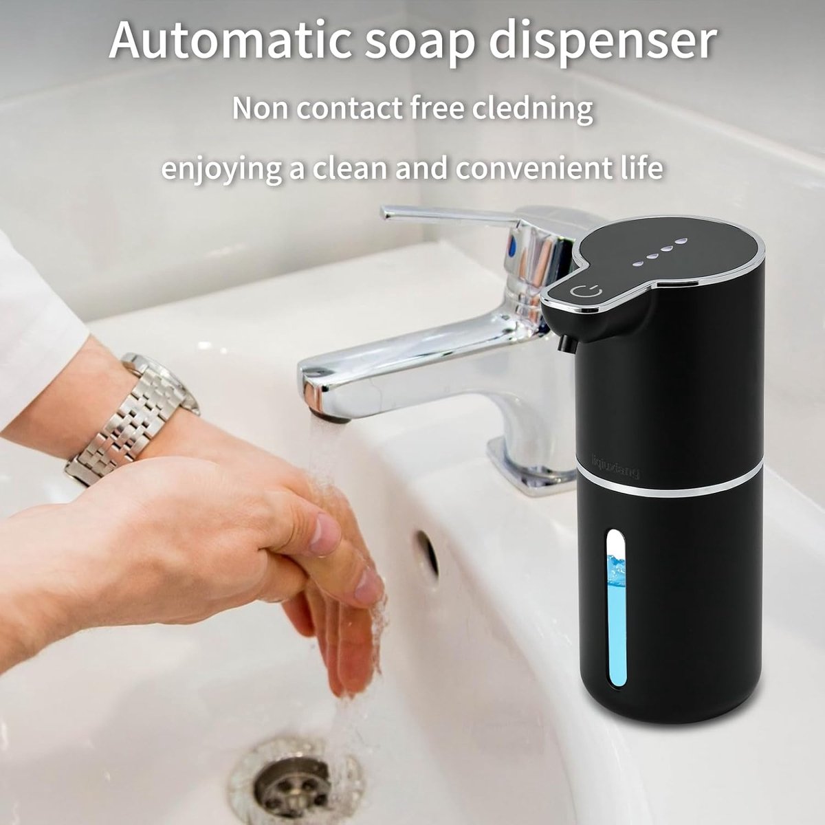 Soap Dispenser - Automatic Soap Dispenser - 350ml - Automatic Foam Soap Dispenser - Wall-Mounted Soap Dispenser - USB Rechargeable - 4 Adjustable Levels Soap Dispenser - For Bathroom and Kitchen - 19*11*7.5 cm - Black