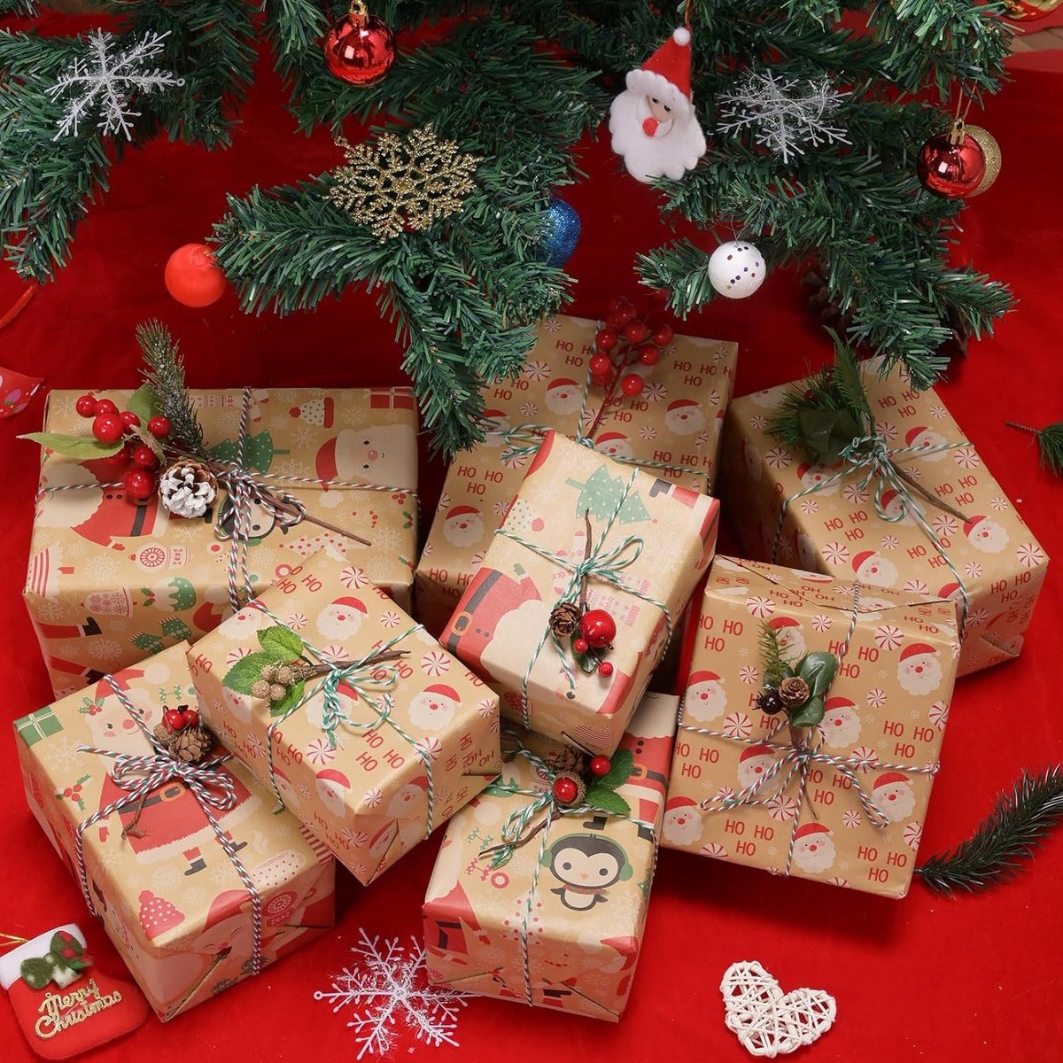 Wrapping paper - Christmas wrapping paper - Christmas gift paper - Wrapping paper with figures - 43 x 300cm - 2 Rolls - Christmas paper wrapping paper for Christmas - Christmas paper wrapping paper for children - gift paper - Kraft gift paper - Christmas