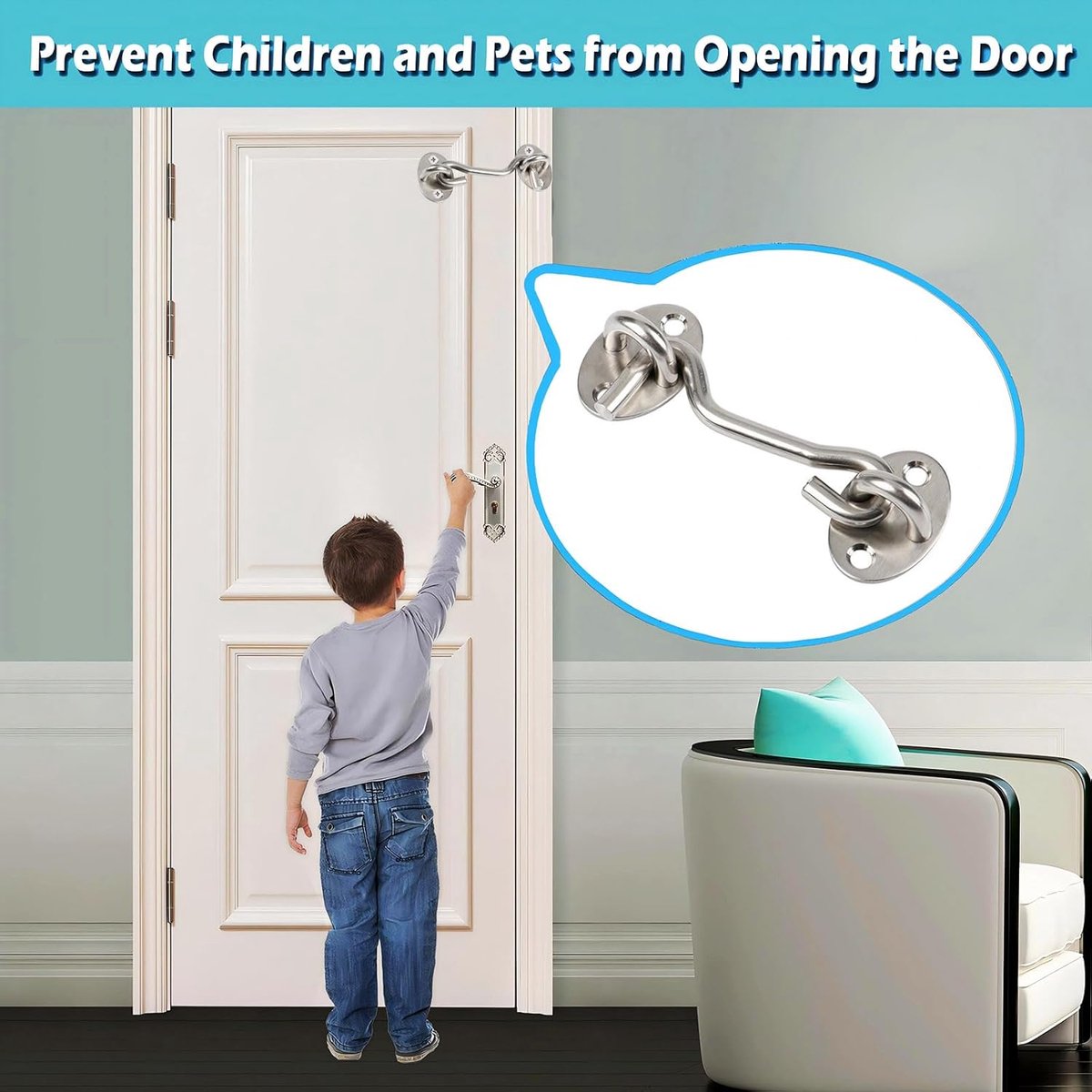 pieces - Wind hook - 6 inch - Wind hooks - Door hinges - Door bolt - Hinge - barn door hook - hook and eye bolt - cabin hooks and eye bolt - swivel window hook - door hooks - lock - for sliding door, bedroom, bathroom - 150*39 mm - silver