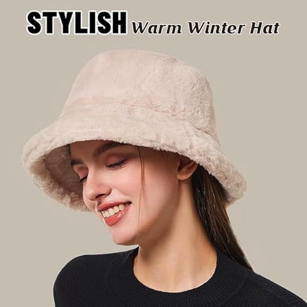Women's Beanie - Hat - Bucket Hat - Winter Hat - Fisherman's Hat - Ladies' Bucket Hat - Winter Bucket Hat For Women - Winter Hat - Warm Beanies - Winter Fisherman's Hat - Fluffy - Winter - Fashion - Unisex - Beige