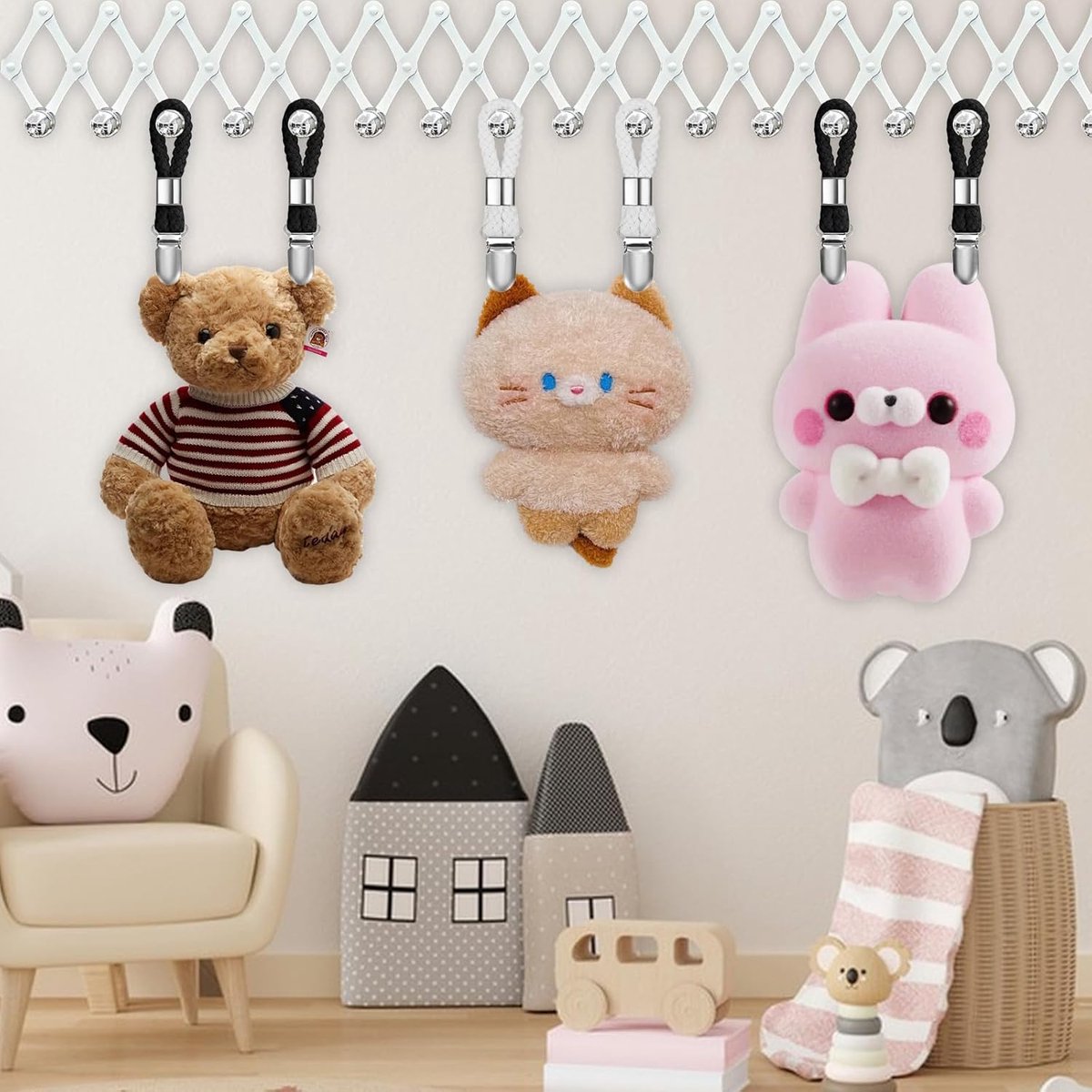 6 pieces - towel clips - bath towel clip - metal kitchen tea towel hooks - with woven cotton rope loop - for hanging tea towel holders in kitchen, bathroom, home - black and white - 11*2.3 cm