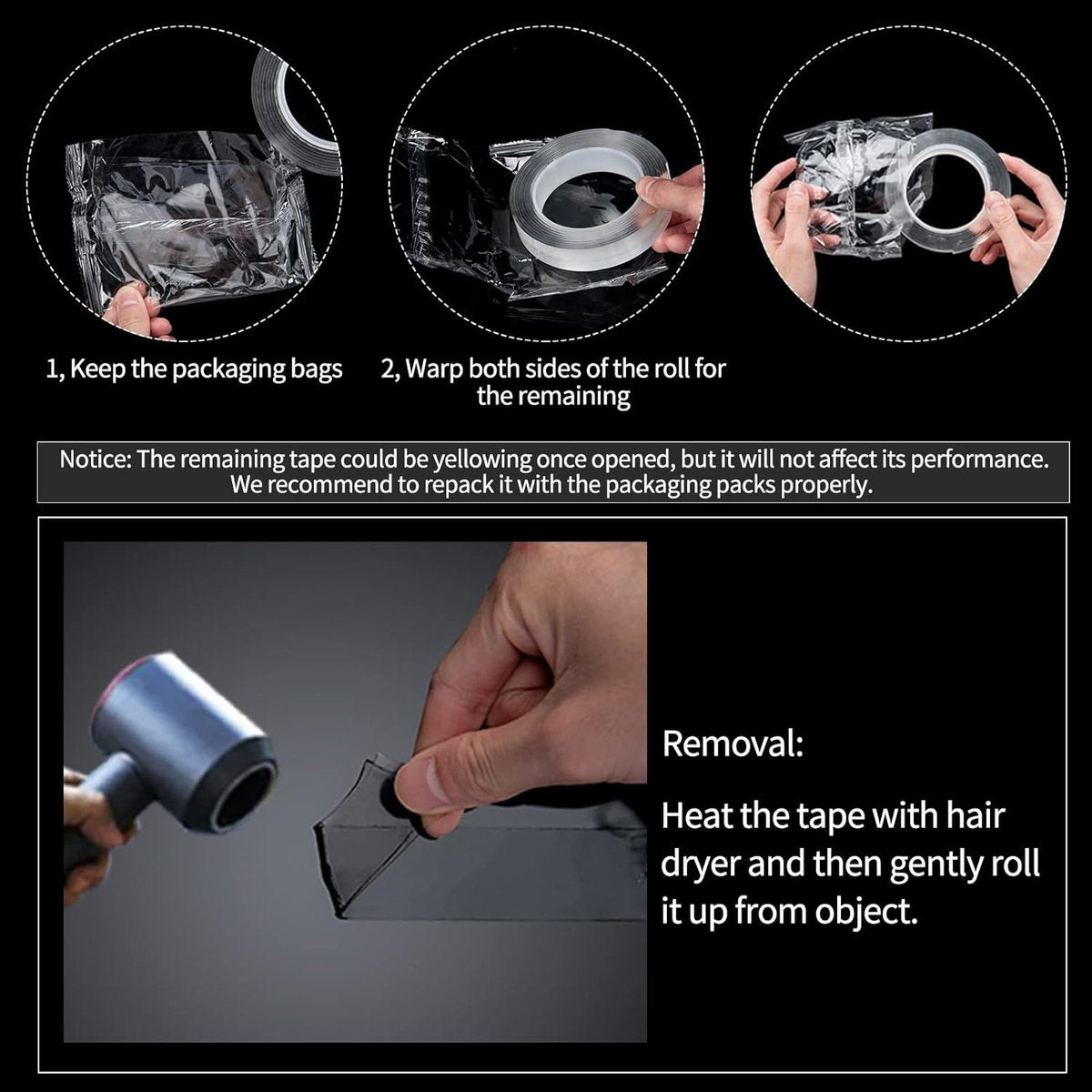Heavy Duty Double-Sided Tape - 3m x 5mm x 1mm - Nano Tape - Extra Strong Double-Sided Tape - Mounting Tape - Multifunctional Tape - Transparent Reusable Tape - Transparent Tape