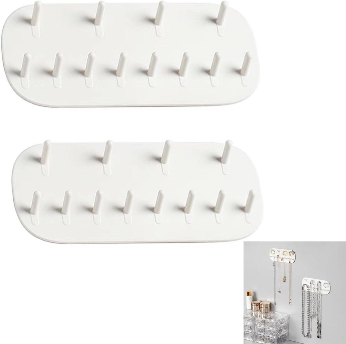 2 pieces - Jewelry stands - Jewelry display stand - Earring rack - Necklace holder organizer - wall jewelry organizers - Jewelry hooks - Necklace hook - Shelves - Display rack - for earrings, necklaces, bracelets, gift idea - 14*6*2 cm - white