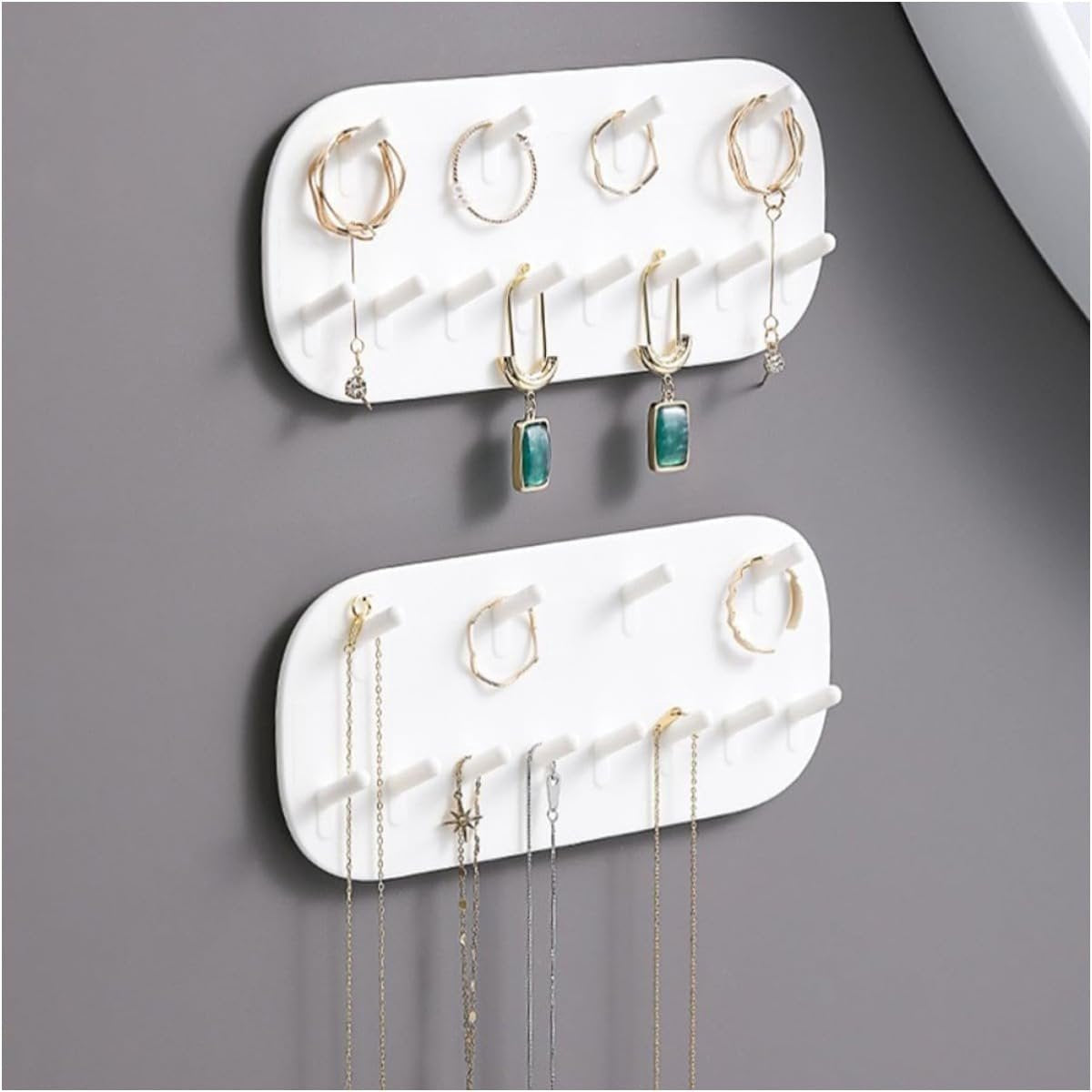 2 pieces - Jewelry stands - Jewelry display stand - Earring rack - Necklace holder organizer - wall jewelry organizers - Jewelry hooks - Necklace hook - Shelves - Display rack - for earrings, necklaces, bracelets, gift idea - 14*6*2 cm - white