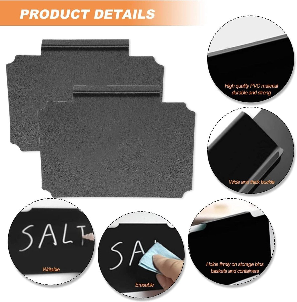 12 pieces - Labels - basket labels with clip - removable storage rack labels - chalkboard label - label holders - clip-on labels - shelf labels - PVC label - reusable - for bins, baskets, boxes - 9*7 cm - black