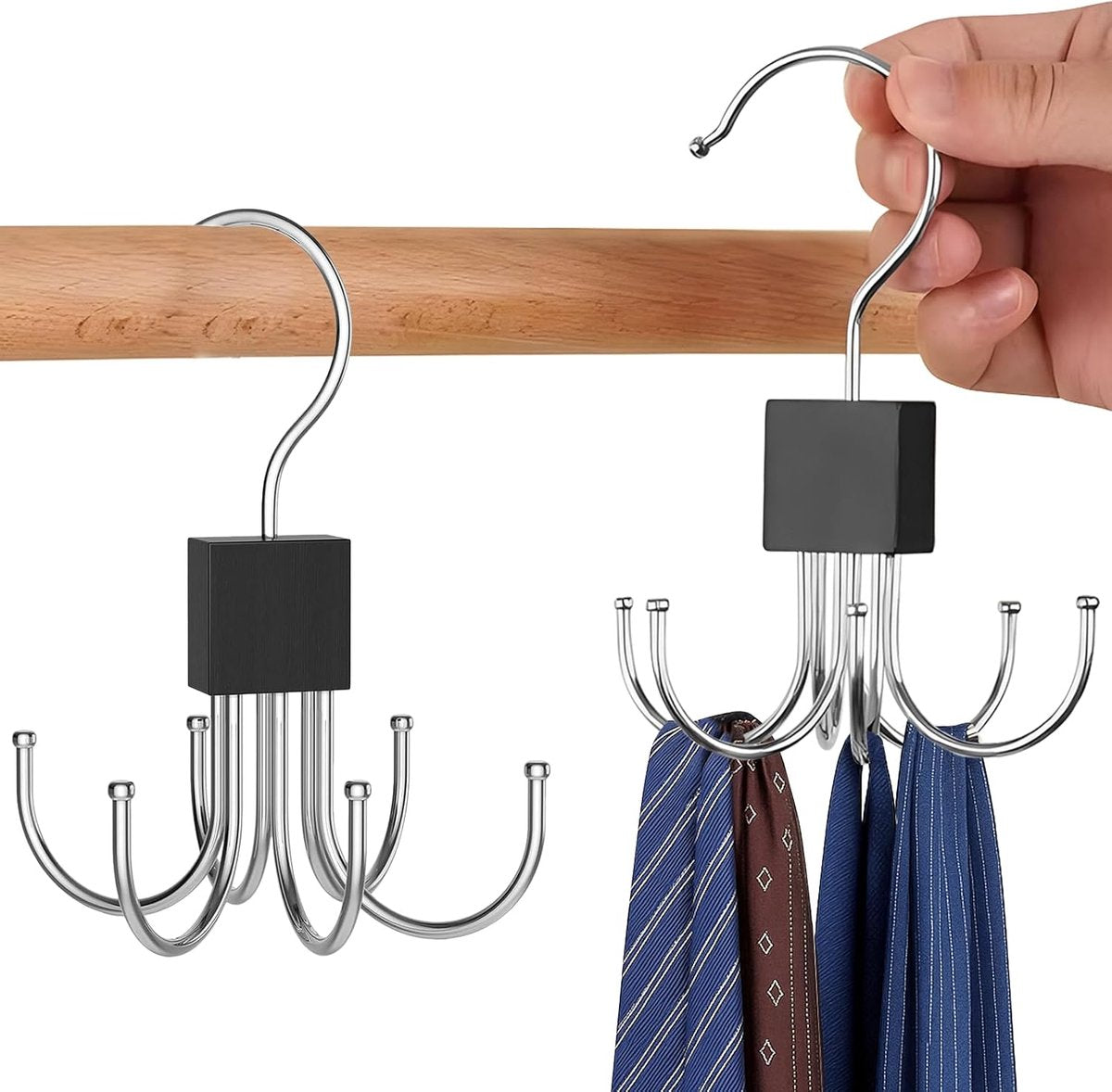 2 pieces - Belt Rack - Belt Organizer - Bra Hanger - Tank Top Hanger - Clothes Hanger - Clothes Hangers - 360° Rotating Metal - Bra Organizer - Storage Rack - with 6 Hooks - for belts, ties, tank tops, bras, scarves and handbags - 14*10 cm - Black