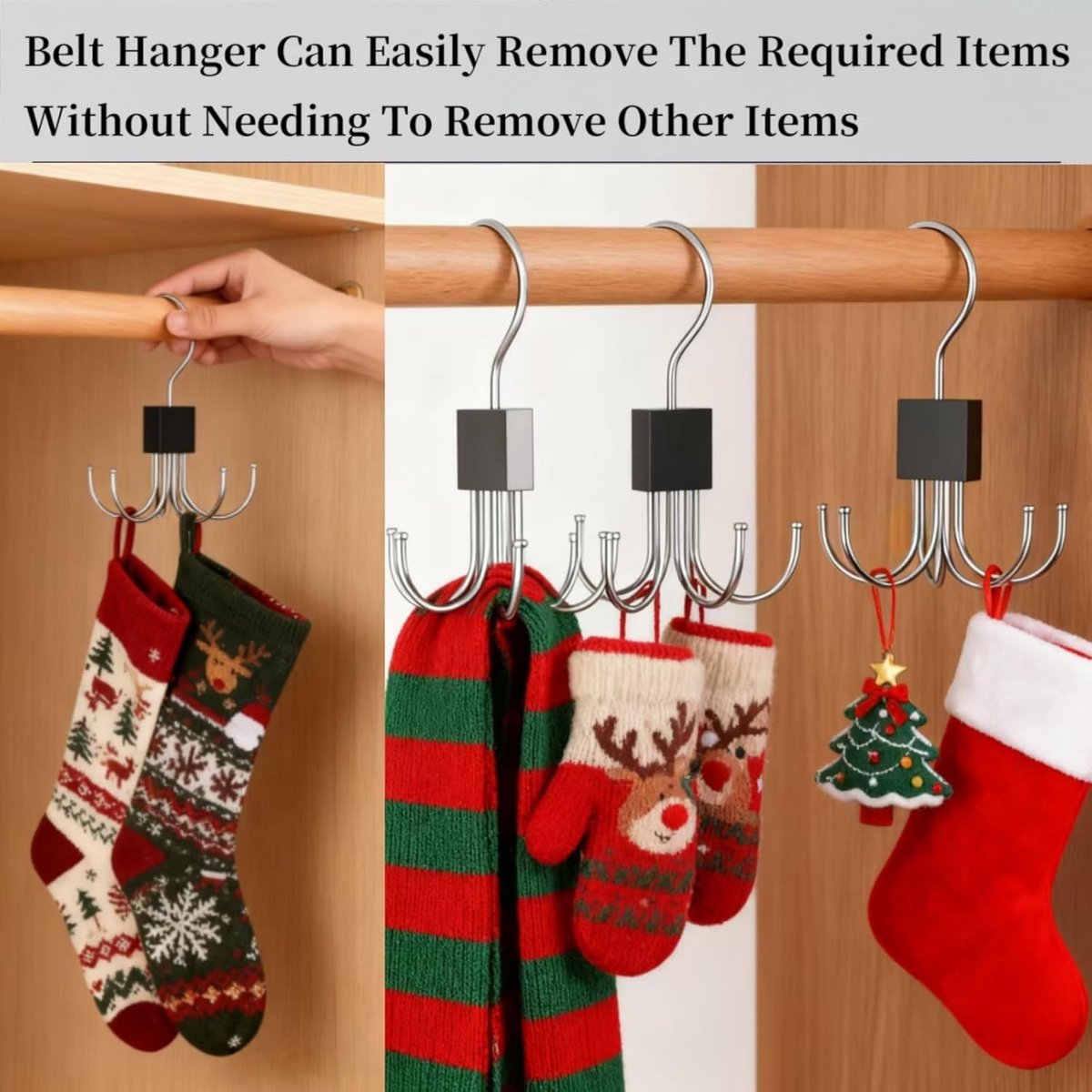 2 pieces - Belt Rack - Belt Organizer - Bra Hanger - Tank Top Hanger - Clothes Hanger - Clothes Hangers - 360° Rotating Metal - Bra Organizer - Storage Rack - with 6 Hooks - for belts, ties, tank tops, bras, scarves and handbags - 14*10 cm - Black