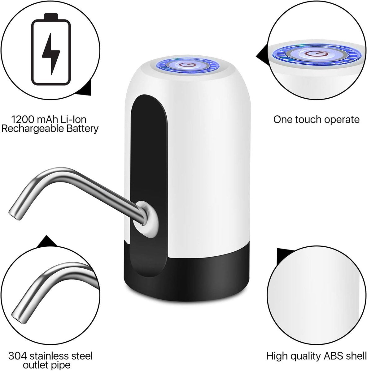 Electric water pump - Portable water pump - Water pump - Water bottle dispenser - detachable electric pump - for desk, countertop, kitchen and office - white - 7.2*7.2*12.5 cm