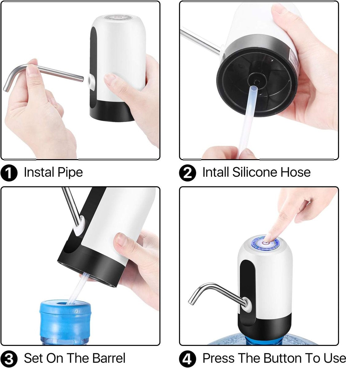 Electric water pump - Portable water pump - Water pump - Water bottle dispenser - detachable electric pump - for desk, countertop, kitchen and office - white - 7.2*7.2*12.5 cm