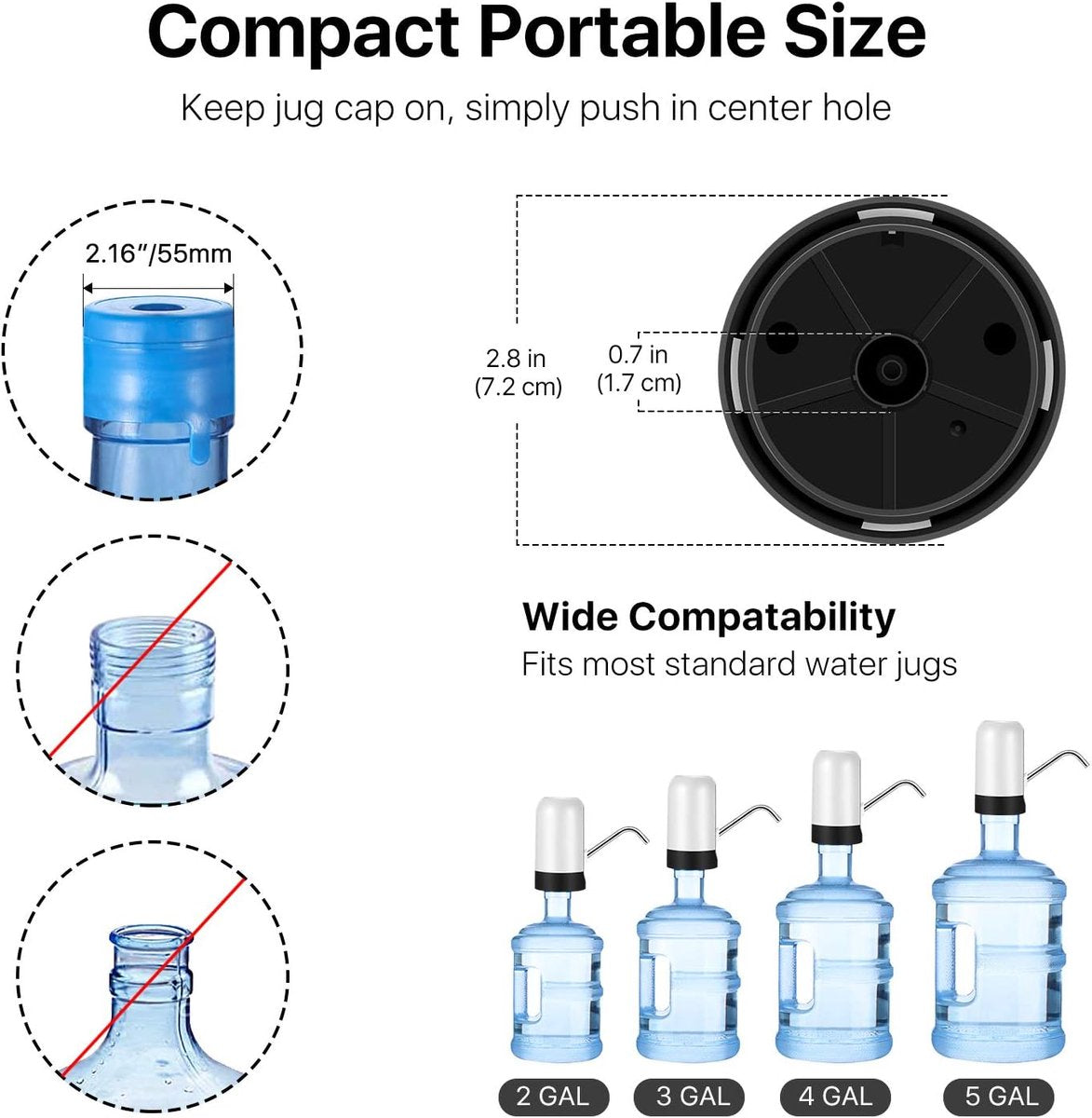 Electric water pump - Portable water pump - Water pump - Water bottle dispenser - detachable electric pump - for desk, countertop, kitchen and office - white - 7.2*7.2*12.5 cm