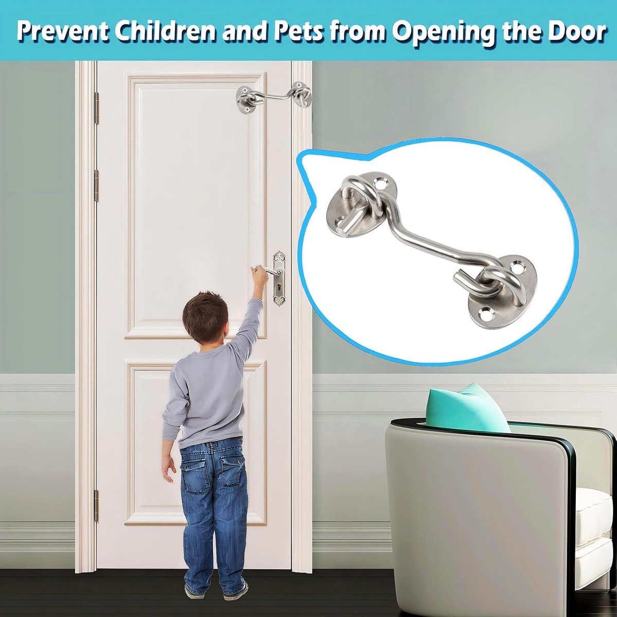 2 pieces - Wind hook - 3 inch - Wind hooks - Door hinges - Door bolt - Hinge - barn door hook - hook and eye bolt - cabin hooks and eye bolt - swivel window hook - door hooks - lock - for sliding door, bedroom, bathroom - 75*39 mm - silver