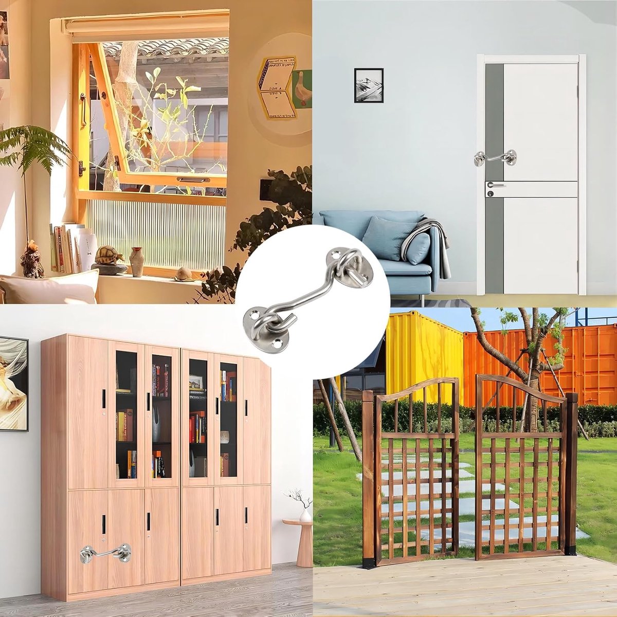 2 pieces - Wind hook - 3 inch - Wind hooks - Door hinges - Door bolt - Hinge - barn door hook - hook and eye bolt - cabin hooks and eye bolt - swivel window hook - door hooks - lock - for sliding door, bedroom, bathroom - 75*39 mm - silver