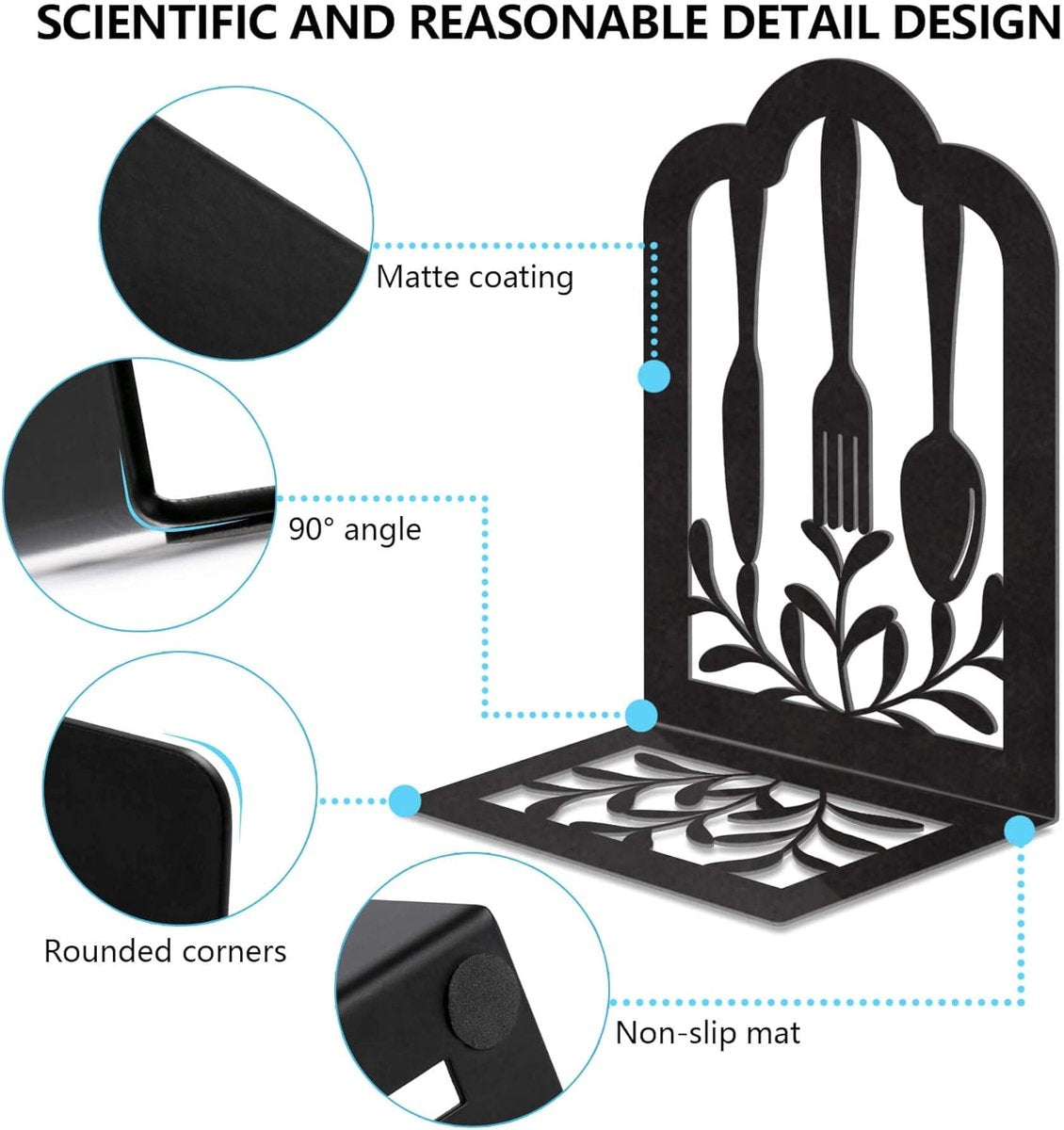 2 Pieces Bookends - bookends - Metal Book Stand - Book Holder - Shelf Organizer - Book Support - Bookshelf - Magazine Holder Book Support - Reading Tray - Magazine Rack - for library, office, school - Black
