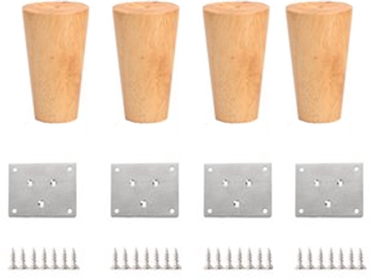 4 pieces - Furniture leg - Wooden furniture leg - Furniture Legs - wood color - wooden - 10 cm