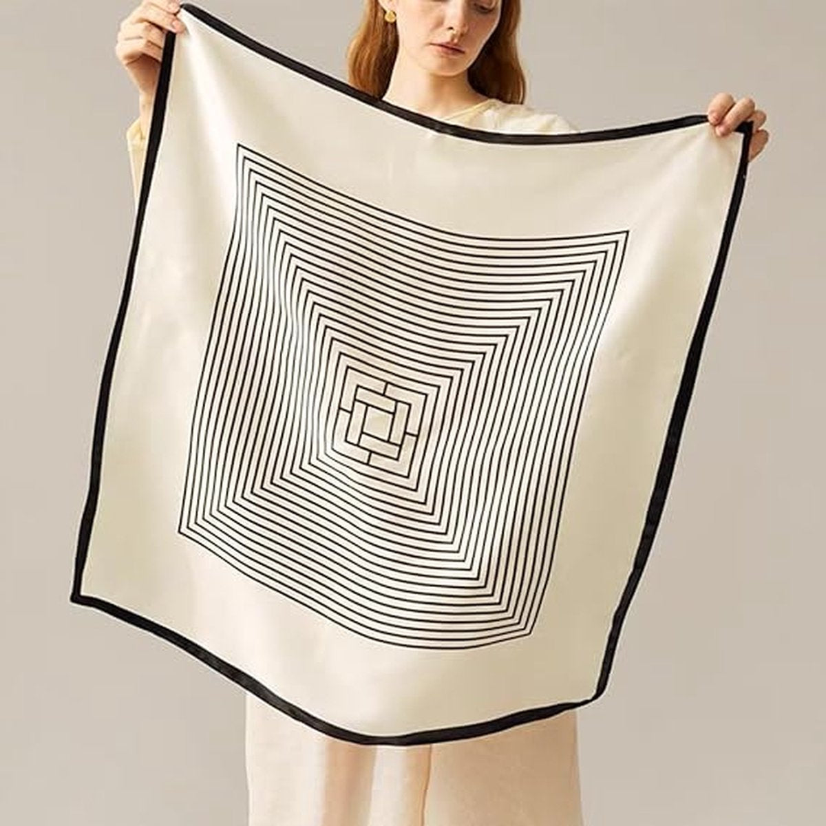 Women's Scarf - Scarves - Stole - Square Scarf - Satin Silk - Polyester - 70*70 cm - Black and White - Fashion Scarves