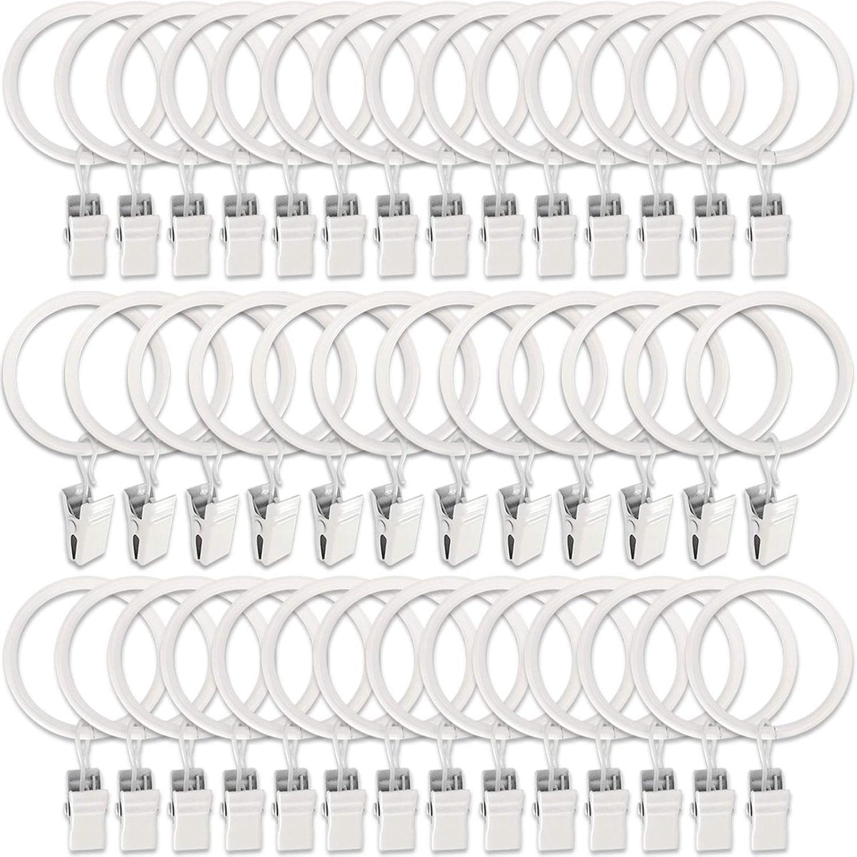 Curtain rings - 45 pieces - Inner diameter 3.8CM - White - Curtain clips for curtain rods - Metal clamps with clip - Hooks for shower curtains, towels, tea towels and dishcloths - Curtain hooks - Curtain hooks