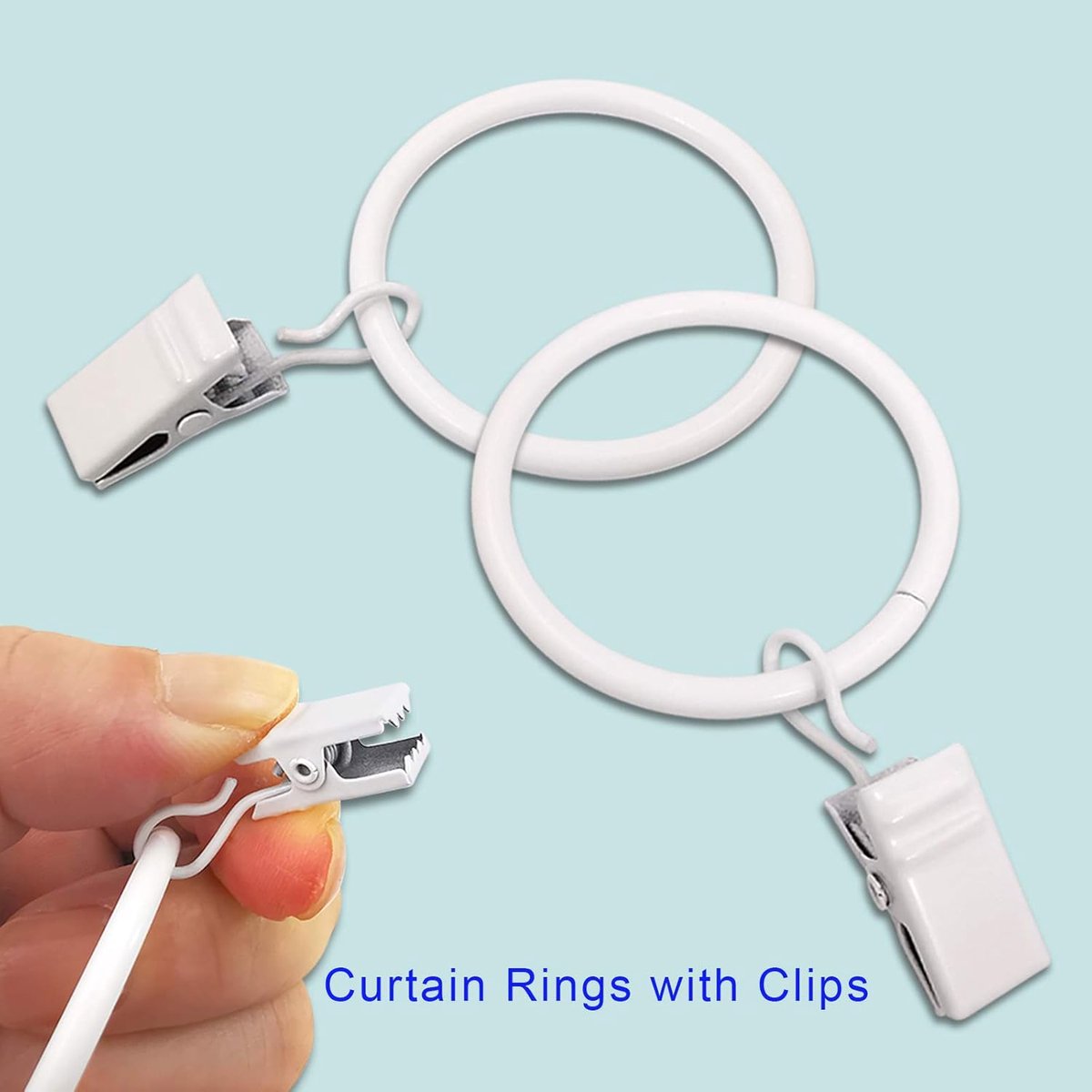 Curtain rings - 45 pieces - Inner diameter 3.8CM - White - Curtain clips for curtain rods - Metal clamps with clip - Hooks for shower curtains, towels, tea towels and dishcloths - Curtain hooks - Curtain hooks