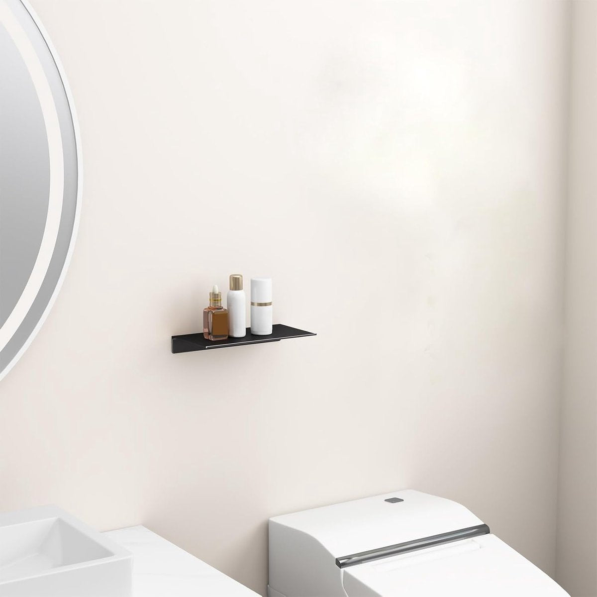 Bathroom shelf - Wall shelf - for wall storage - for bathroom, living room, kitchen, bedroom - 20*12*3cm - Space Aluminum - black - no drilling required