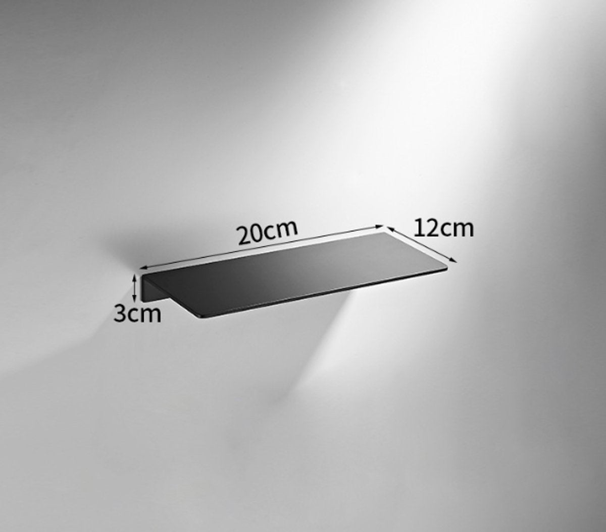 Bathroom shelf - Wall shelf - for wall storage - for bathroom, living room, kitchen, bedroom - 20*12*3cm - Space Aluminum - black - no drilling required