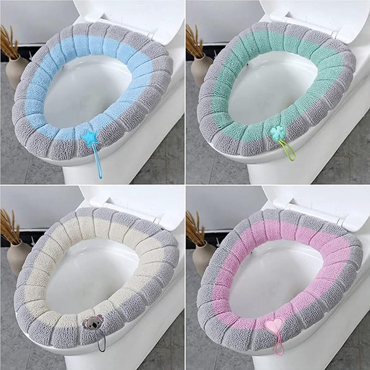 4 Pieces - Toilet Seat Cover - Universal Toilet Seat Cover - Toilet Seat Cover - Seat Cover - Polyester - Beige, Pink, Green, Blue - 35*35cm