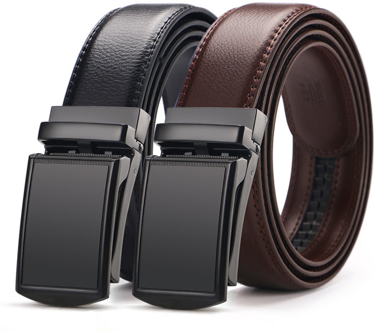 2 pieces - Men's Belt - Leather Belt - Adjustable - Gift Men - Shortenable - Gift Man - Cow Leather - Black & Brown - Without Holes - 120cm