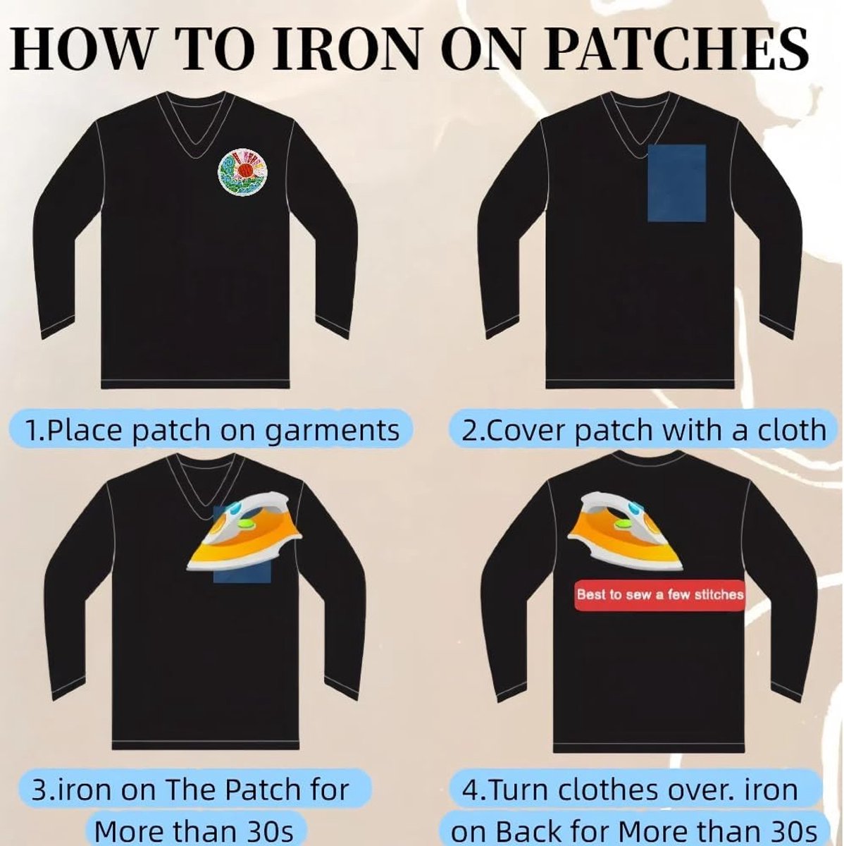 Iron-on patches for clothing - Embroidered emblems for jackets and jeans - 20 pieces
