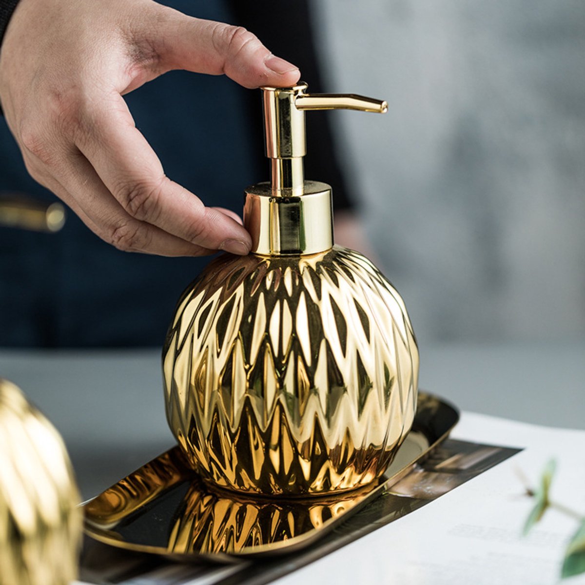 Modern ceramic soap dispenser gold for bathroom and kitchen