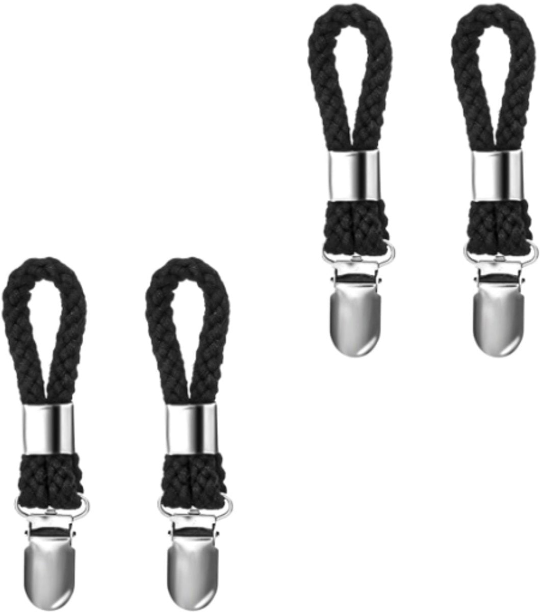 4 pieces - Towel clip - Towel rack - Kitchen towel clips - 11.5*2.3 cm - Black - Multifunctional clips - Suitable for home cupboards and bathrooms - Towel clip made of cotton rope