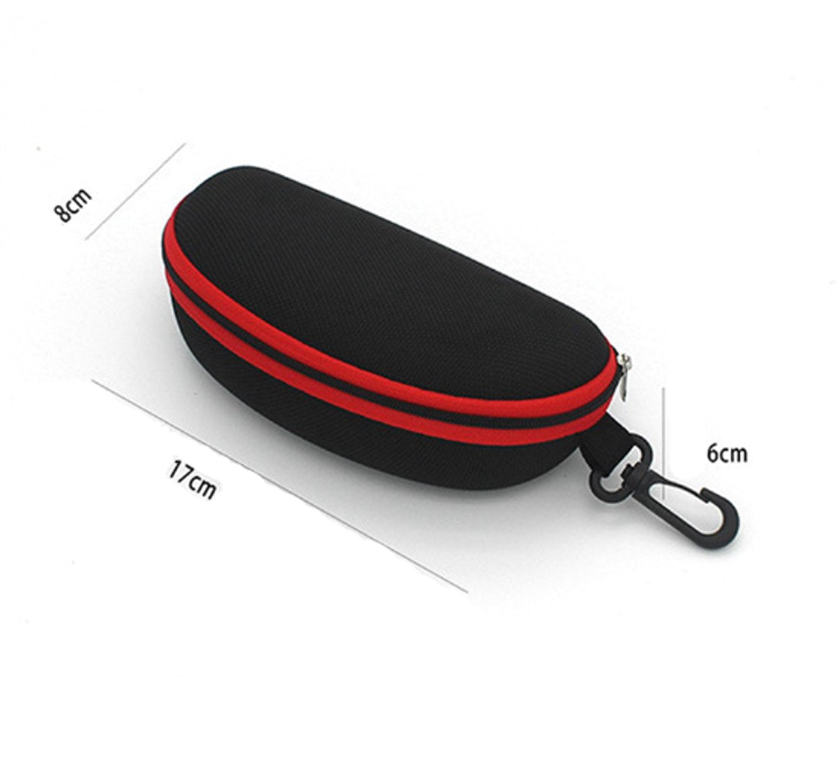 pieces - glasses case - glasses case - sunglasses accessories - Hard glasses case - sunglasses case - for women men - black/red - with plastic carabiner - Zipper - 17x8x6cm - EVA - wearable protection