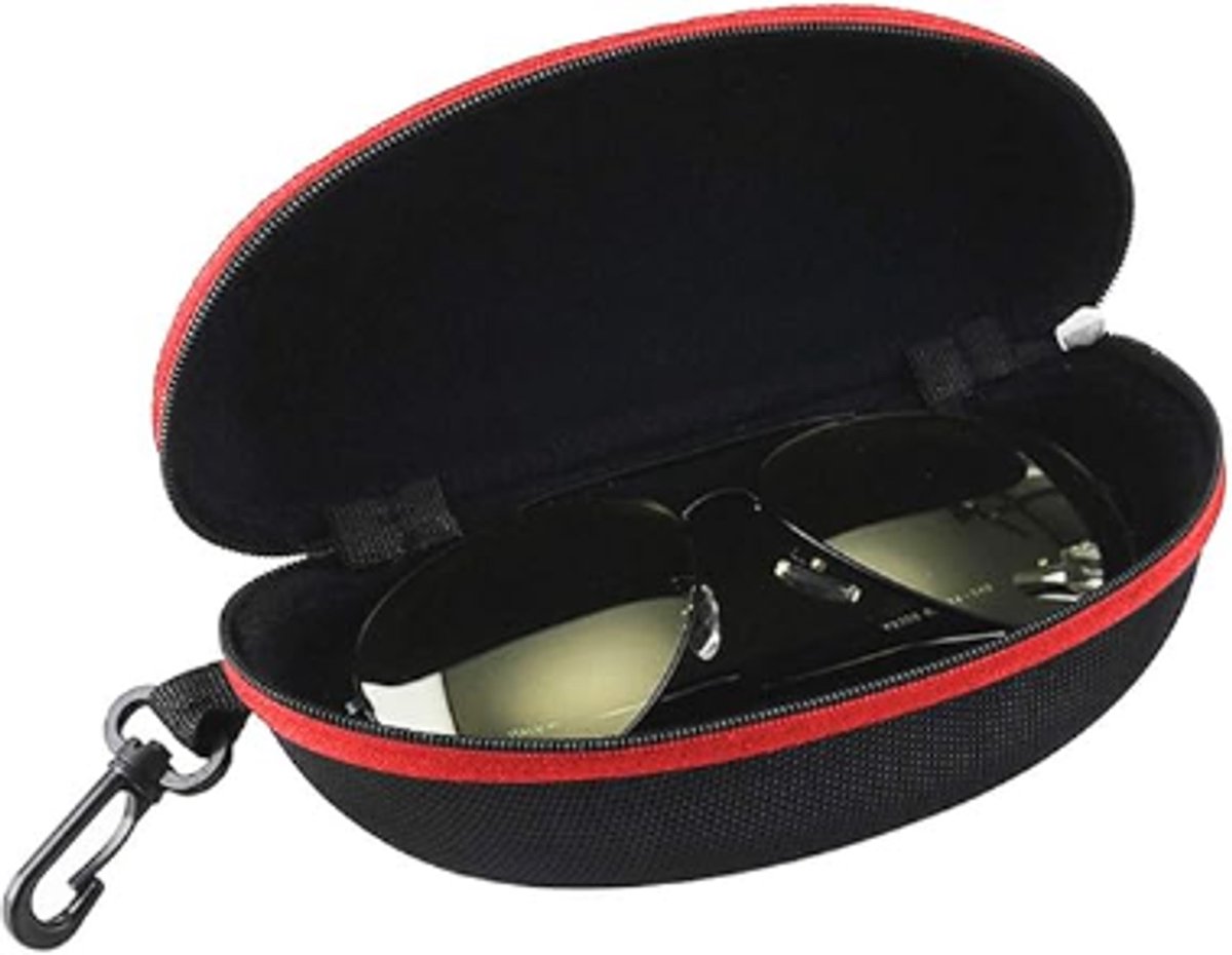 pieces - glasses case - glasses case - sunglasses accessories - Hard glasses case - sunglasses case - for women men - black/red - with plastic carabiner - Zipper - 17x8x6cm - EVA - wearable protection
