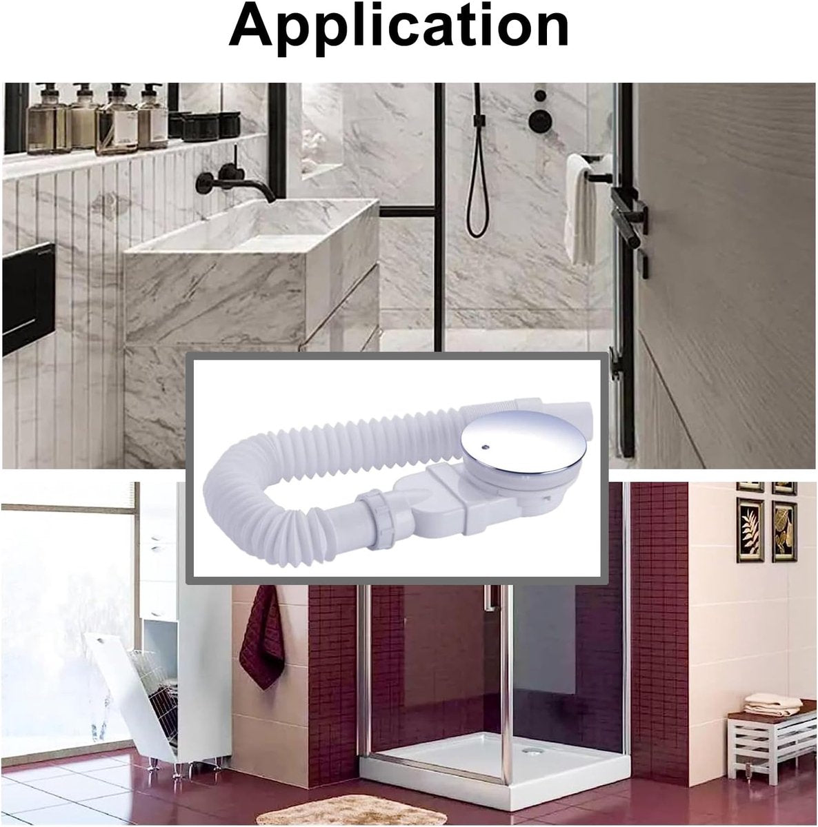 Shower tray siphon - Shower tray drains - Flat shower tray - Extra flat shower tray siphon - Drain set - Shower tray siphon - Shower tray siphon flat - For flat shower trays - Silver and white - Plastic