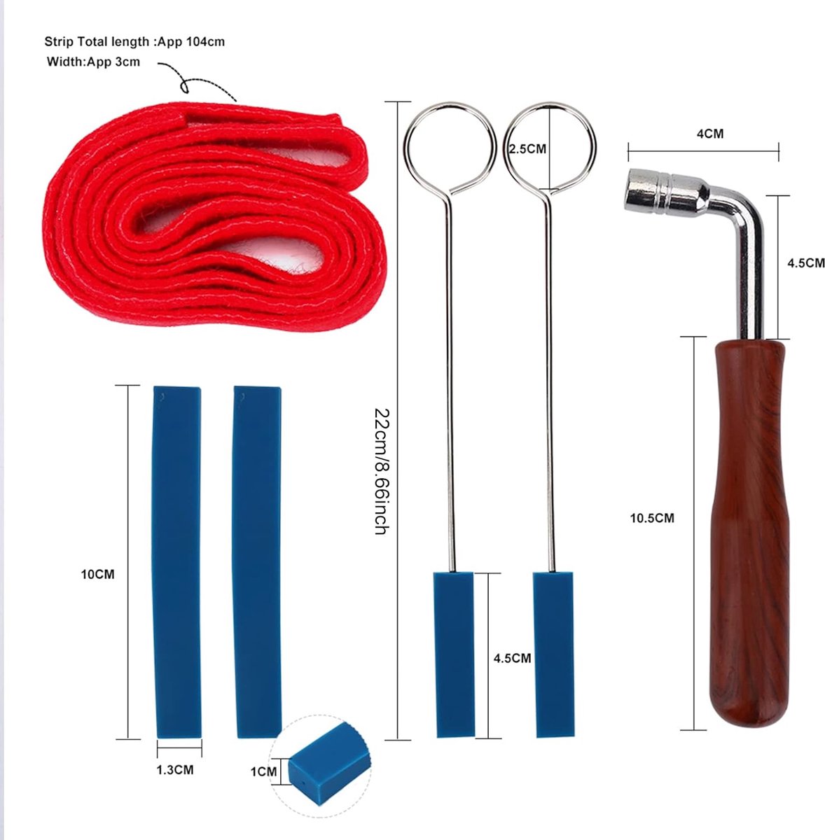 Professional Piano Tuning Kit - Set of 6 - 1x Piano Tuning Hammer, 2x Long Dampers, 2x Short Mutes with Handle, 1x Temperament Strip - Piano Tuner Tool - Professional Metal Rubber Tuning Mute Kit - Blue