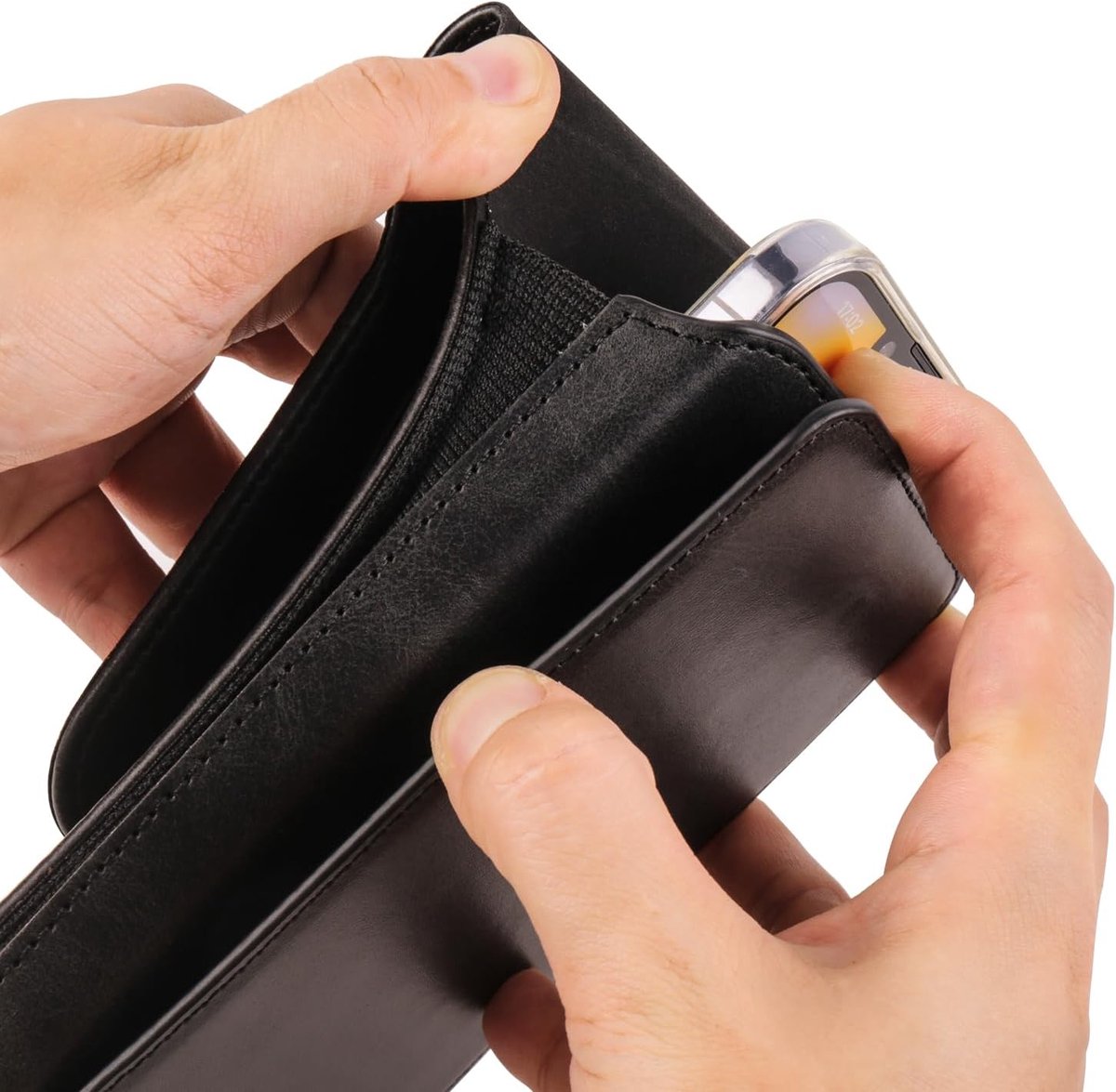 Phone Bag - Black - 15.5*8*2cm - PU Leather - For 6.1 Inch Mobile Phones - With Belt Clip - With Credit Card Slot - Phone Holder Belt Men - Waist Bag - Outdoor Belt Bag - Suitable for Hiking/Outdoor Sports