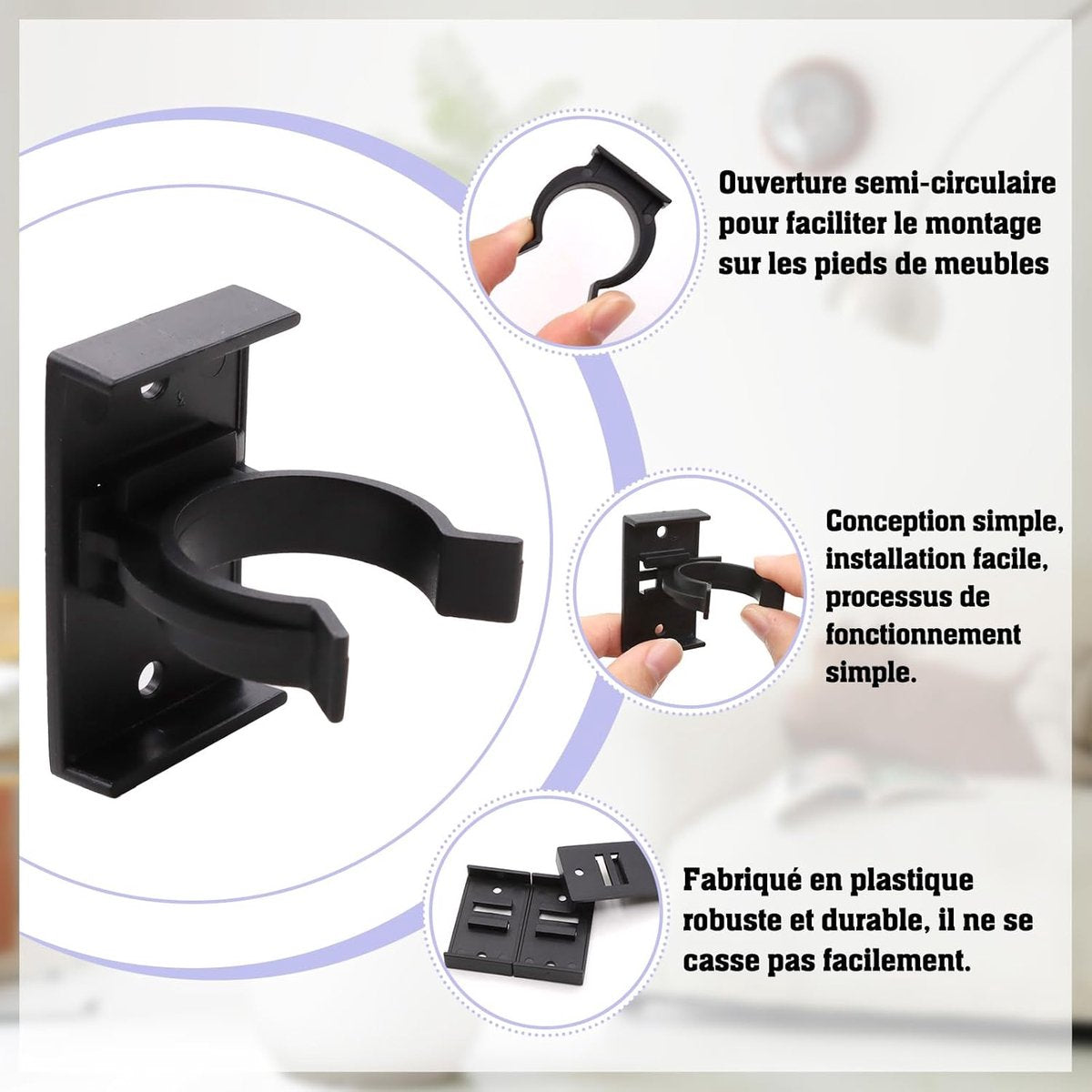10 pieces - Skirting Clips - Kitchen Plinth Hooks - Kitchen Plinth Clips - for Kitchen Frames Fastening - black - plastic - for cabinet legs with a diameter of 2.6-2.8 cm - for sofa, table, bed, cabinet