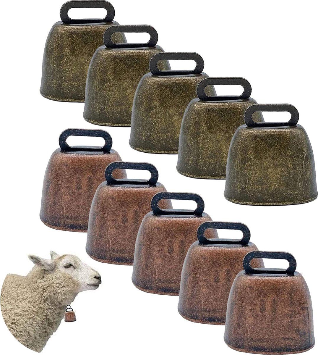10 Pieces - Cowbell - Cowbells - Decorative Cowbells - Farm - Bell - Grazing Cowbell - Metal Cow Bell Bells - Goat Bell - Animal Gift - Bronze*5+red bronze*5 - Metal - 35*37mm