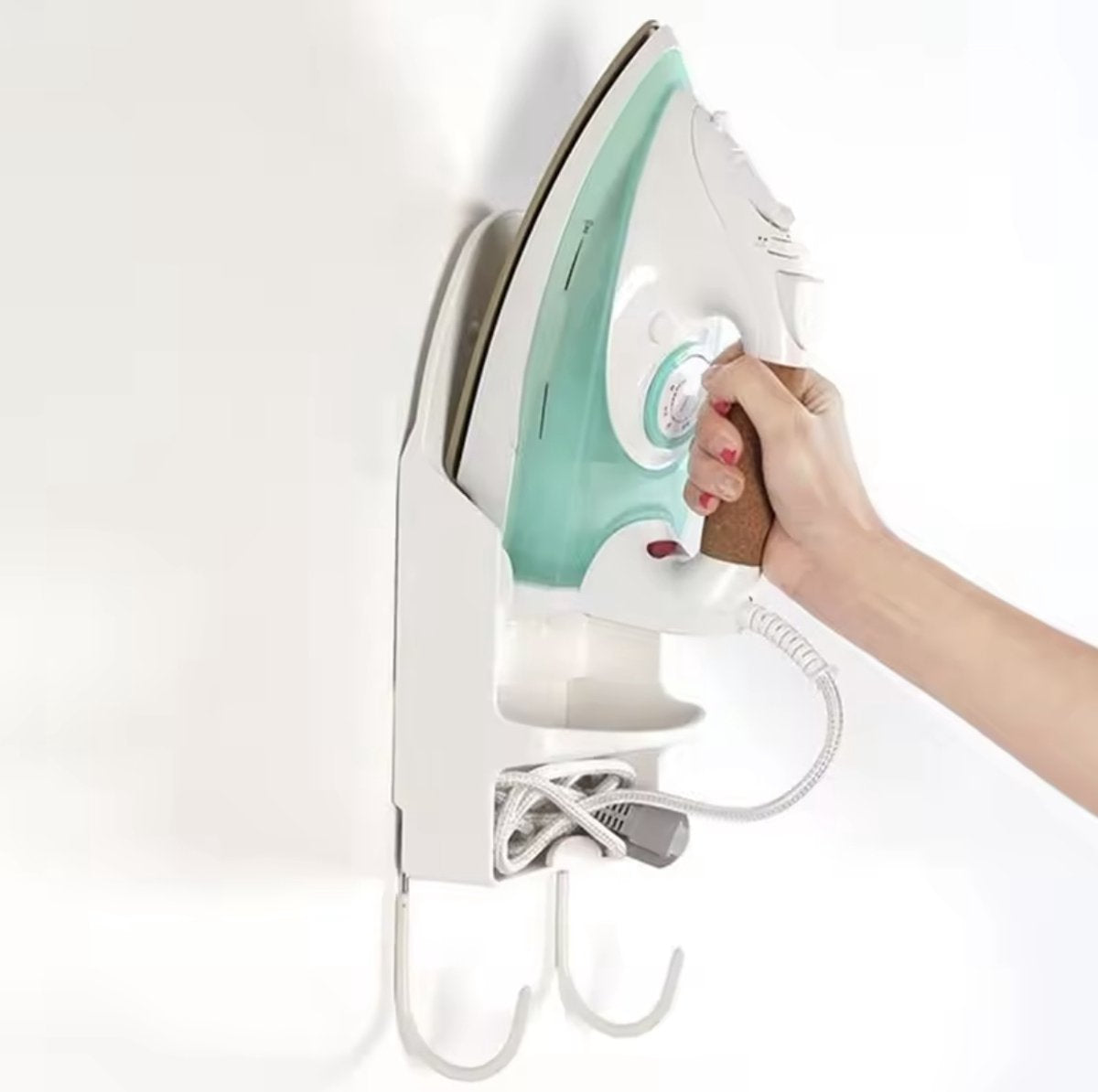 Ironing board holder - Hanging system for your ironing board AND iron - simple ironing board holder - white - plastic