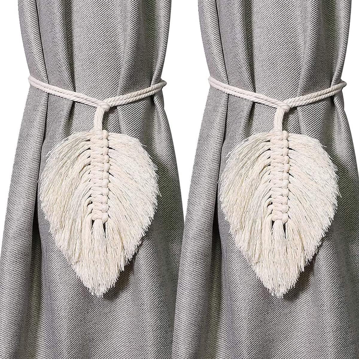 Curtain Holder - 2 Pieces - Curtain Tie Back - Curtain Tie Rope - Curtain Tie Back Hook - Curtain Ties - Beige - 116 cm Long