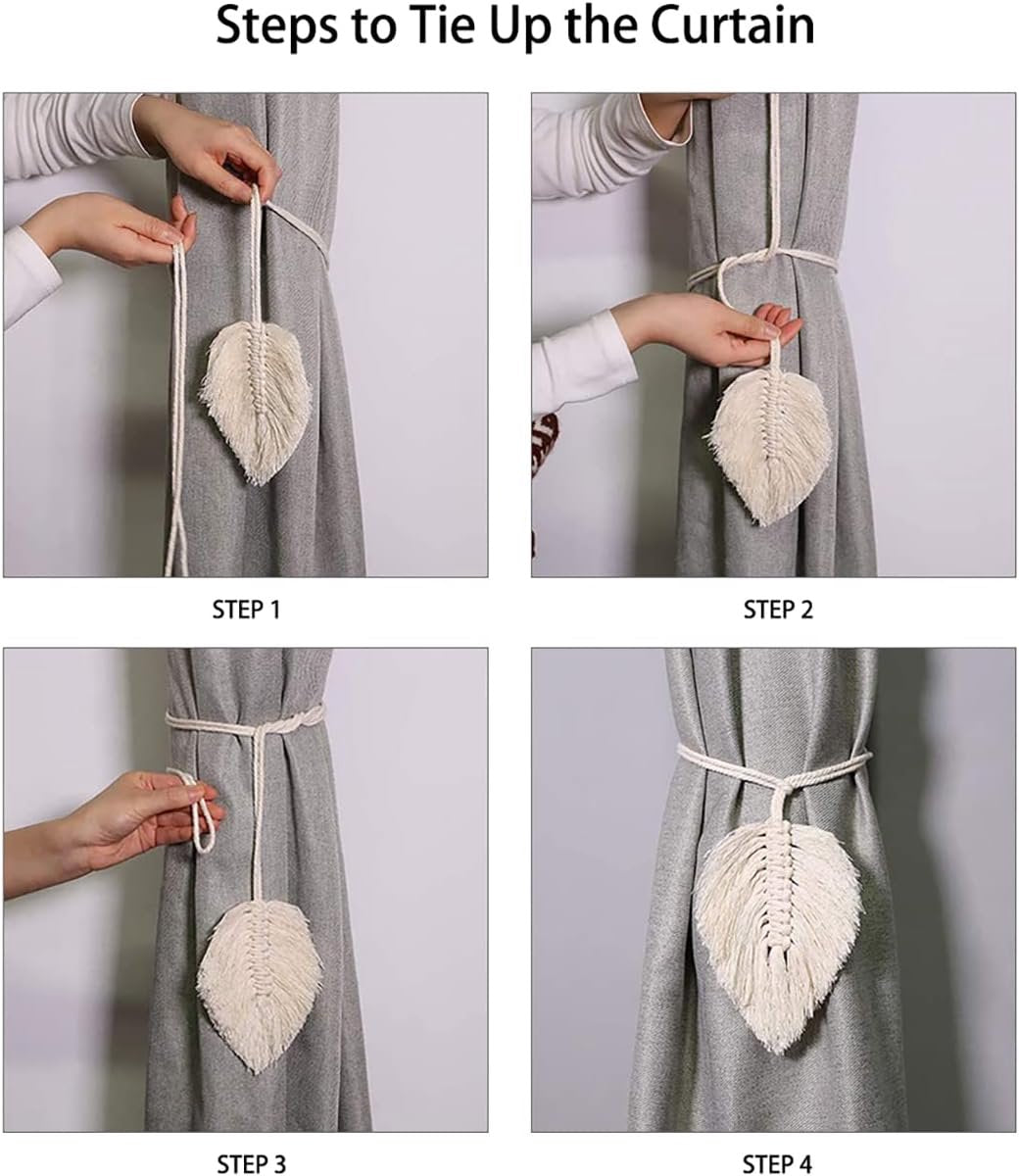 Curtain Holder - 2 Pieces - Curtain Tie Back - Curtain Tie Rope - Curtain Tie Back Hook - Curtain Ties - Beige - 116 cm Long