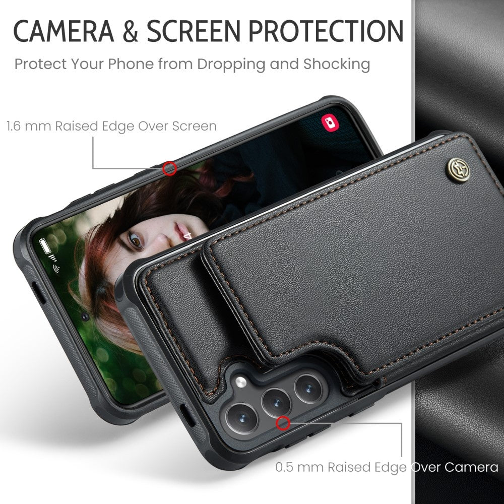 Compatible with Samsung Galaxy S25 Case with RFID Protection and Stand in Black