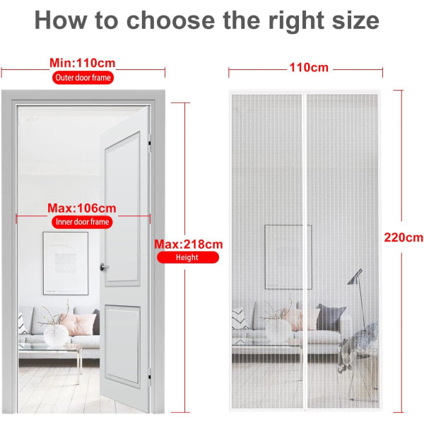 Mosquito Net Door Magnetic Fly Screen Anti-mosquito MYCARBON 80X200CM White